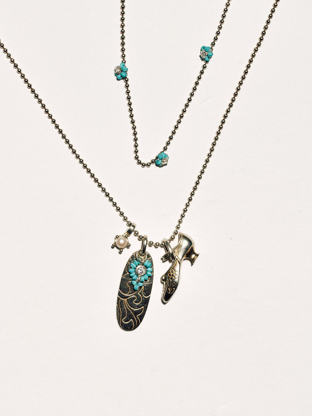 Vintage Mary Jane Shoe Long Necklace – Turquoise Variation