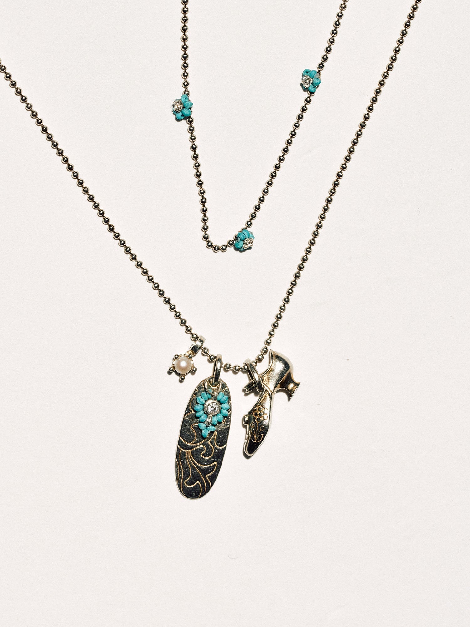 Vintage Mary Jane Shoe Long Necklace – Turquoise Variation