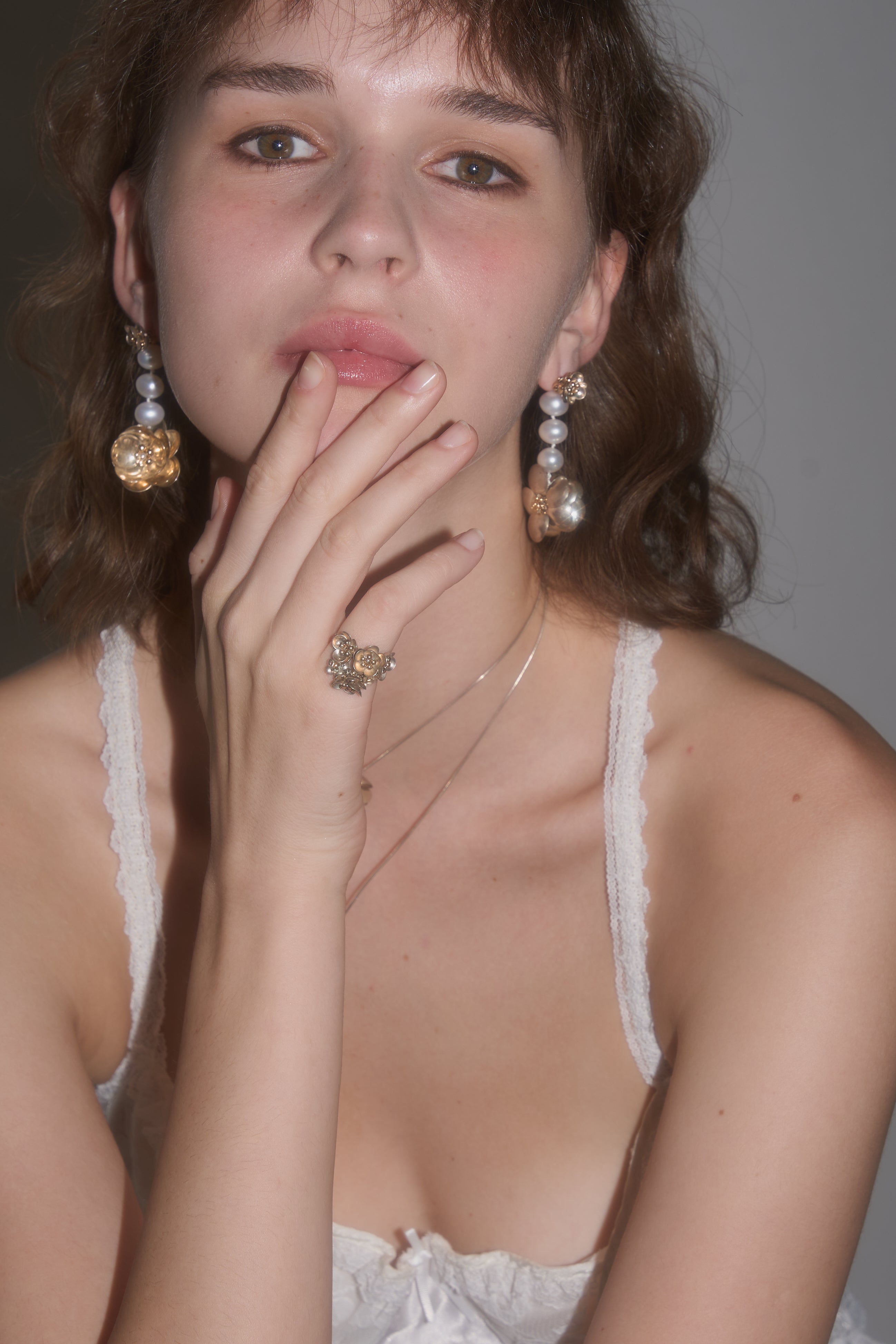 Extra Long Silver Flower Necklace