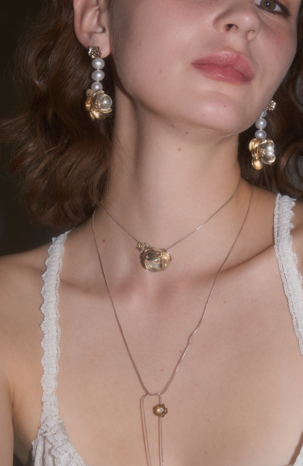 Extra Long Silver Flower Necklace