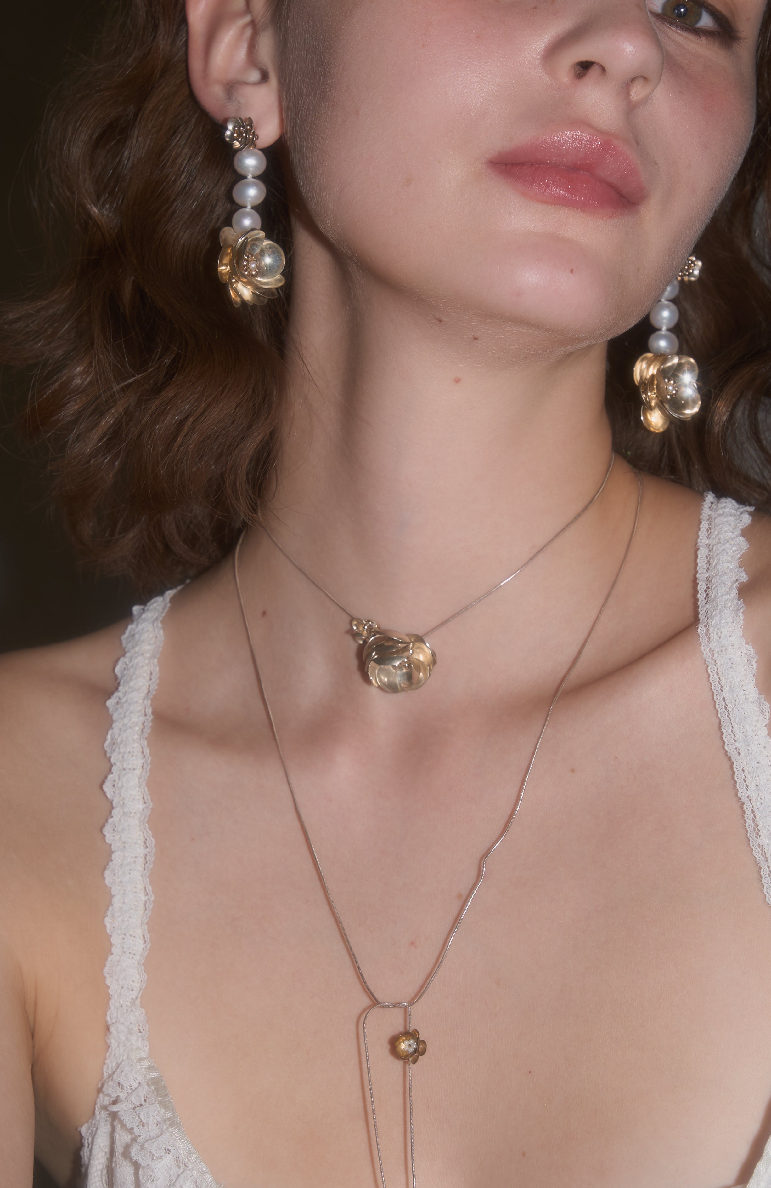 Extra Long Silver Flower Necklace