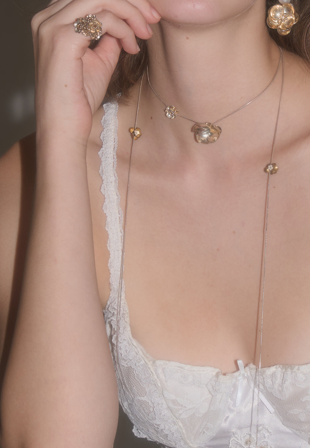 Extra Long Silver Flower Necklace