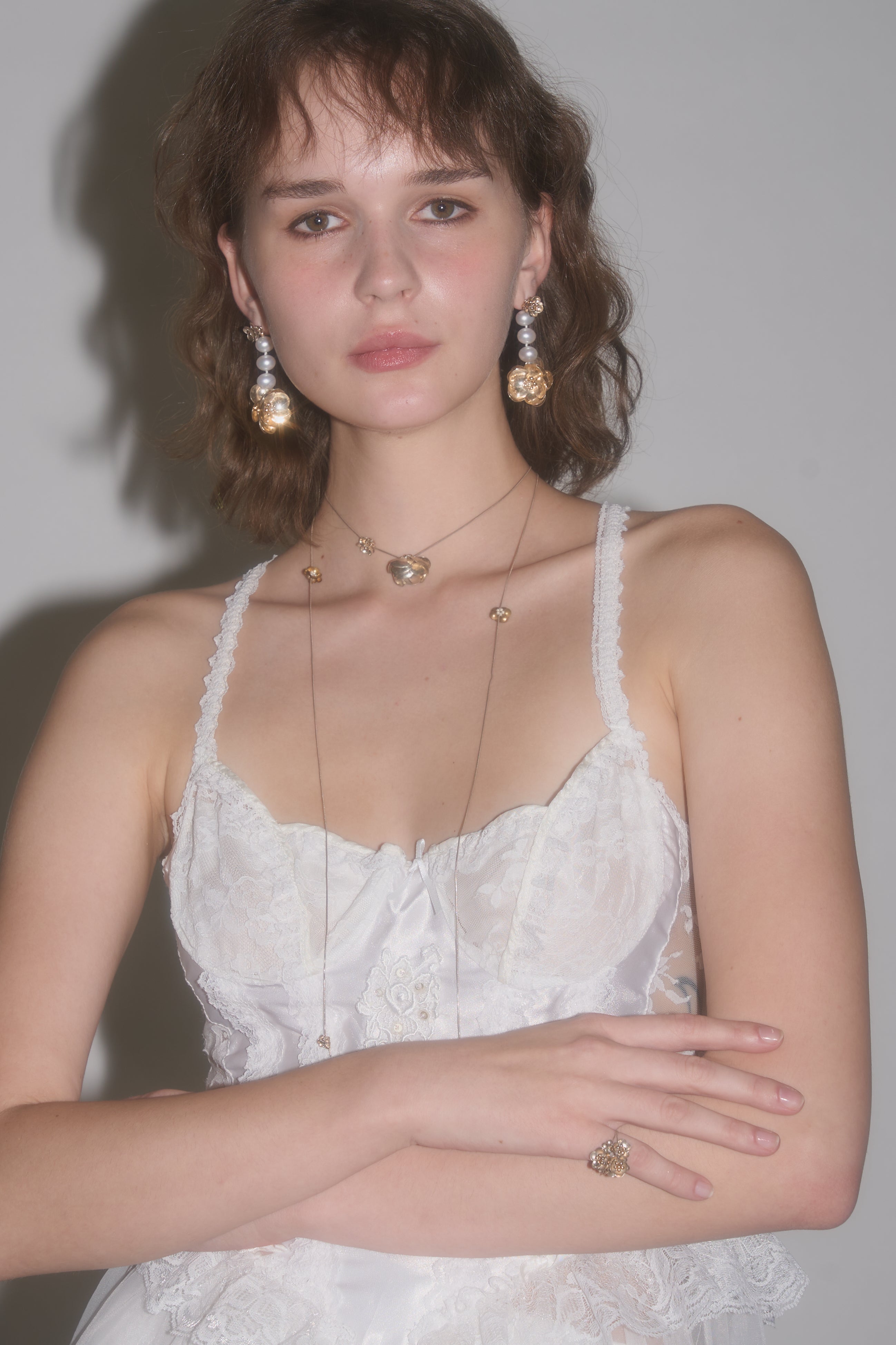 Extra Long Silver Flower Necklace