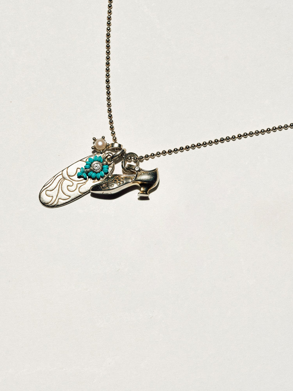Vintage Mary Jane Shoe Long Necklace – Turquoise Variation