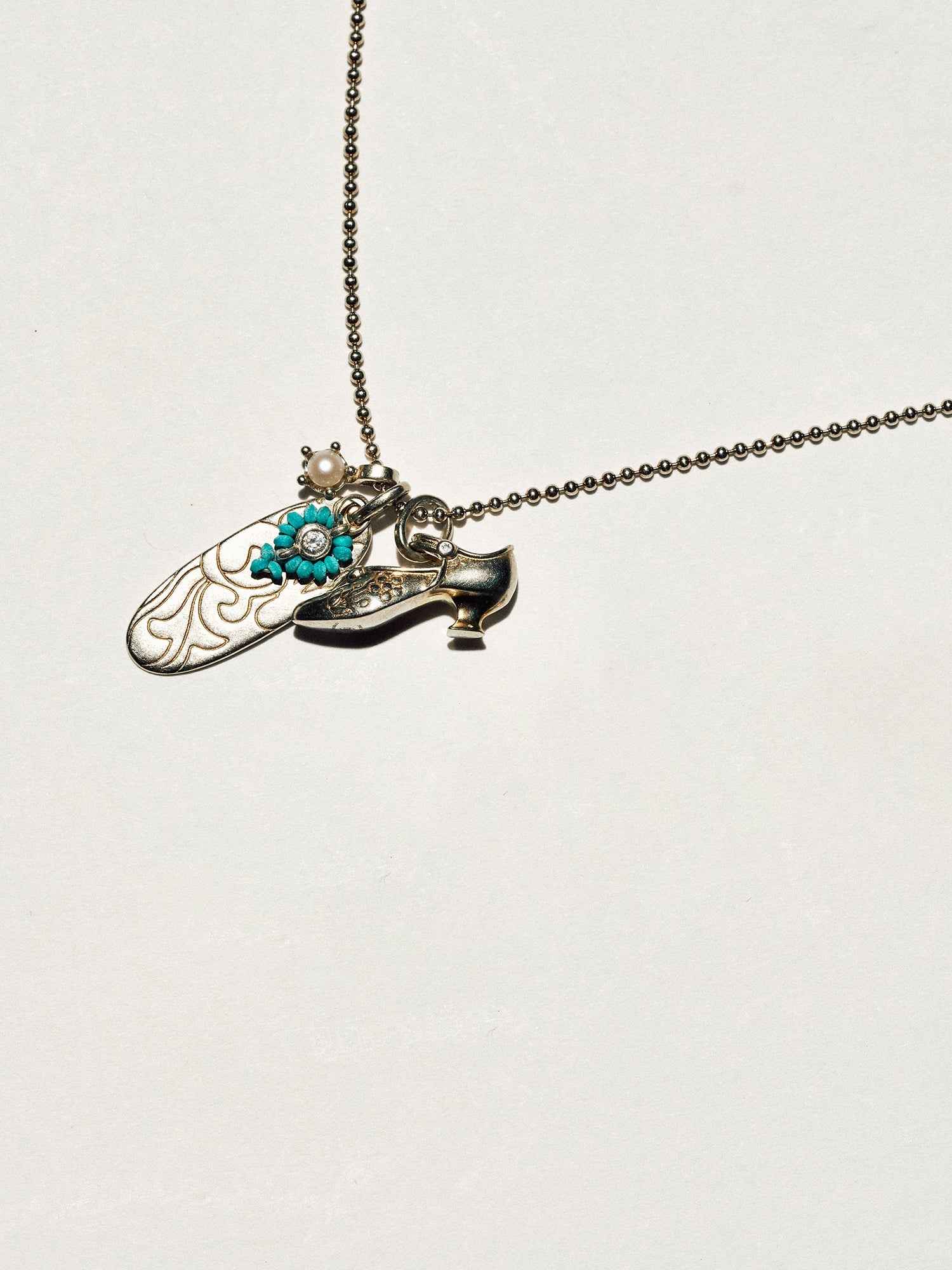Vintage Mary Jane Shoe Long Necklace – Turquoise Variation