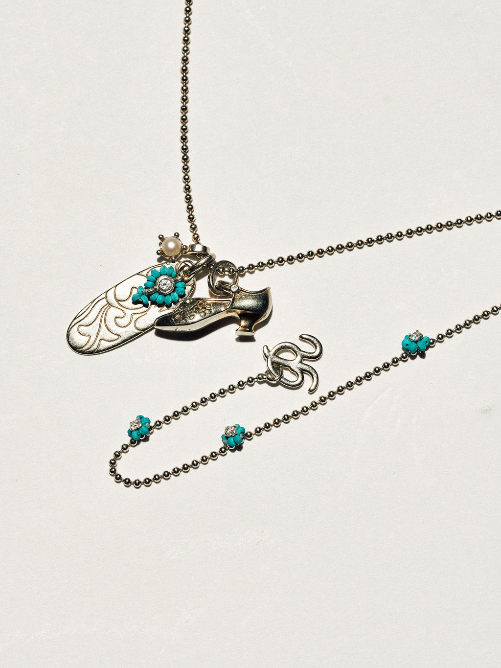 Vintage Mary Jane Shoe Long Necklace – Turquoise Variation