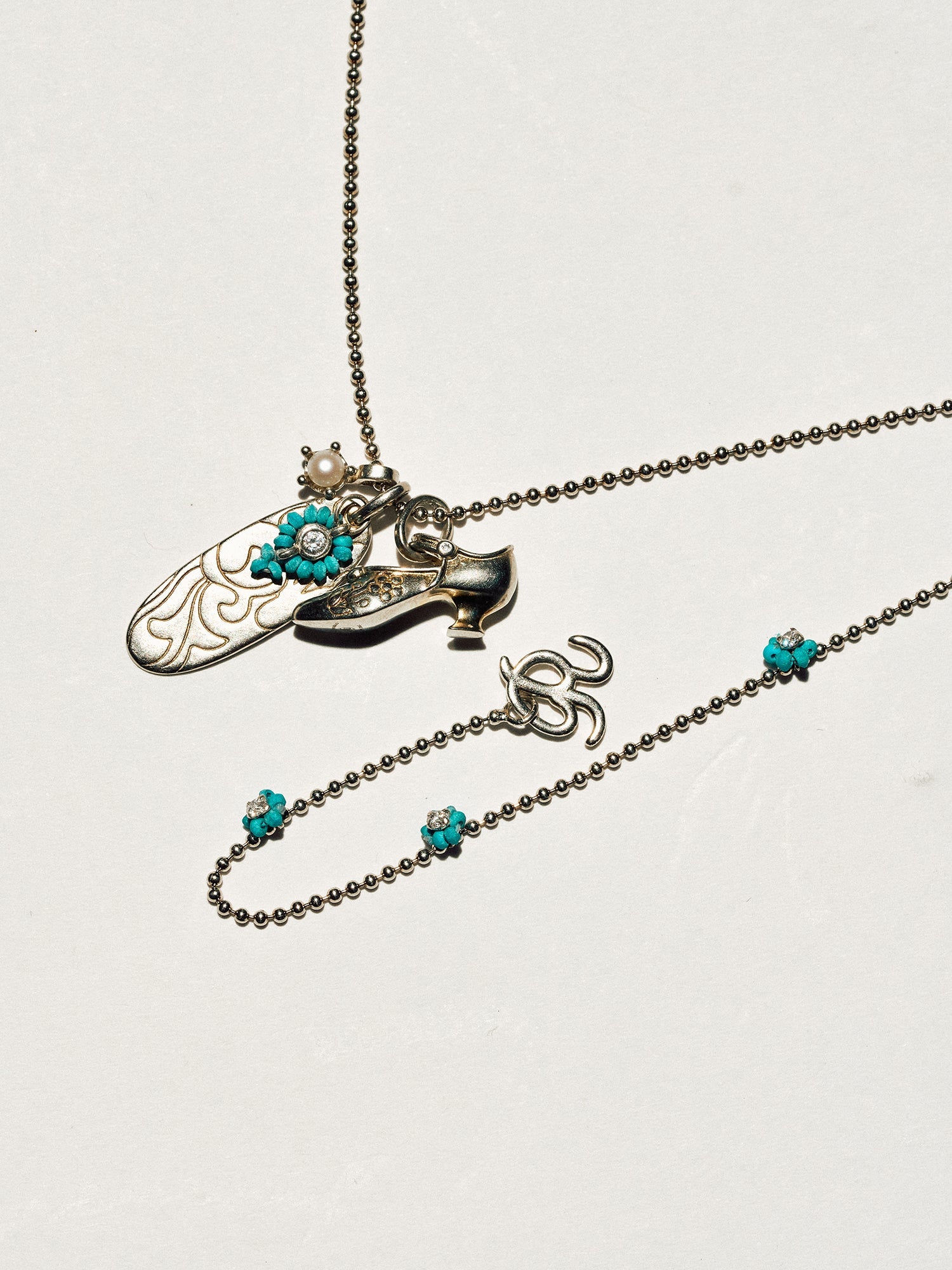 Vintage Mary Jane Shoe Long Necklace – Turquoise Variation