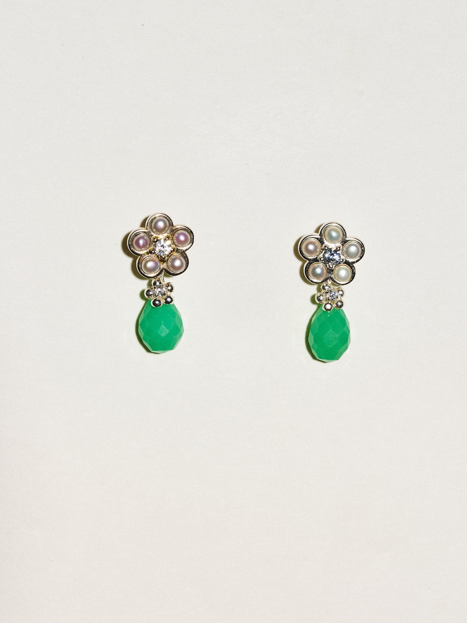 Matte Pearl Blossom Earrings – Jade Variation