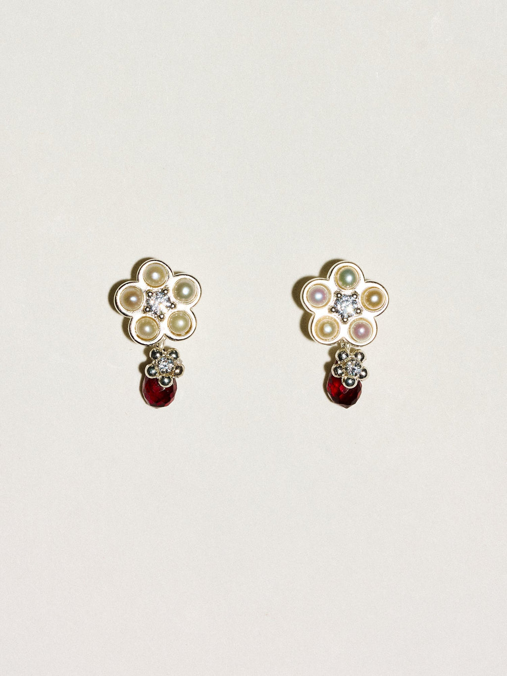 Matte Pearl Blossom Earrings – Garnet Variation