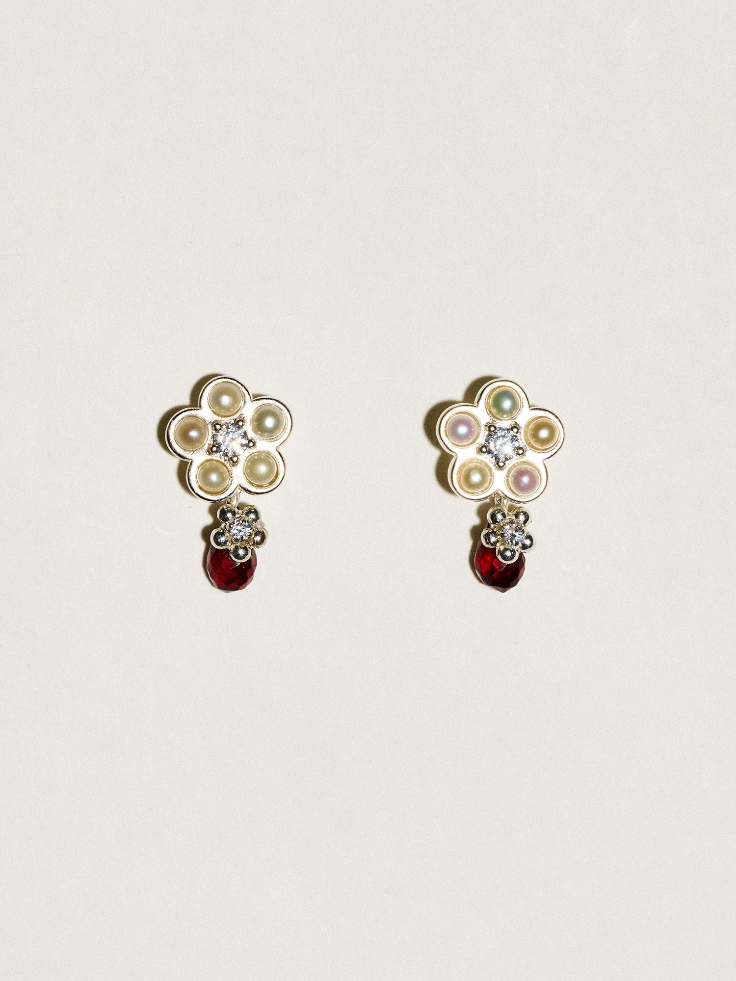 Matte Pearl Blossom Earrings – Garnet Variation