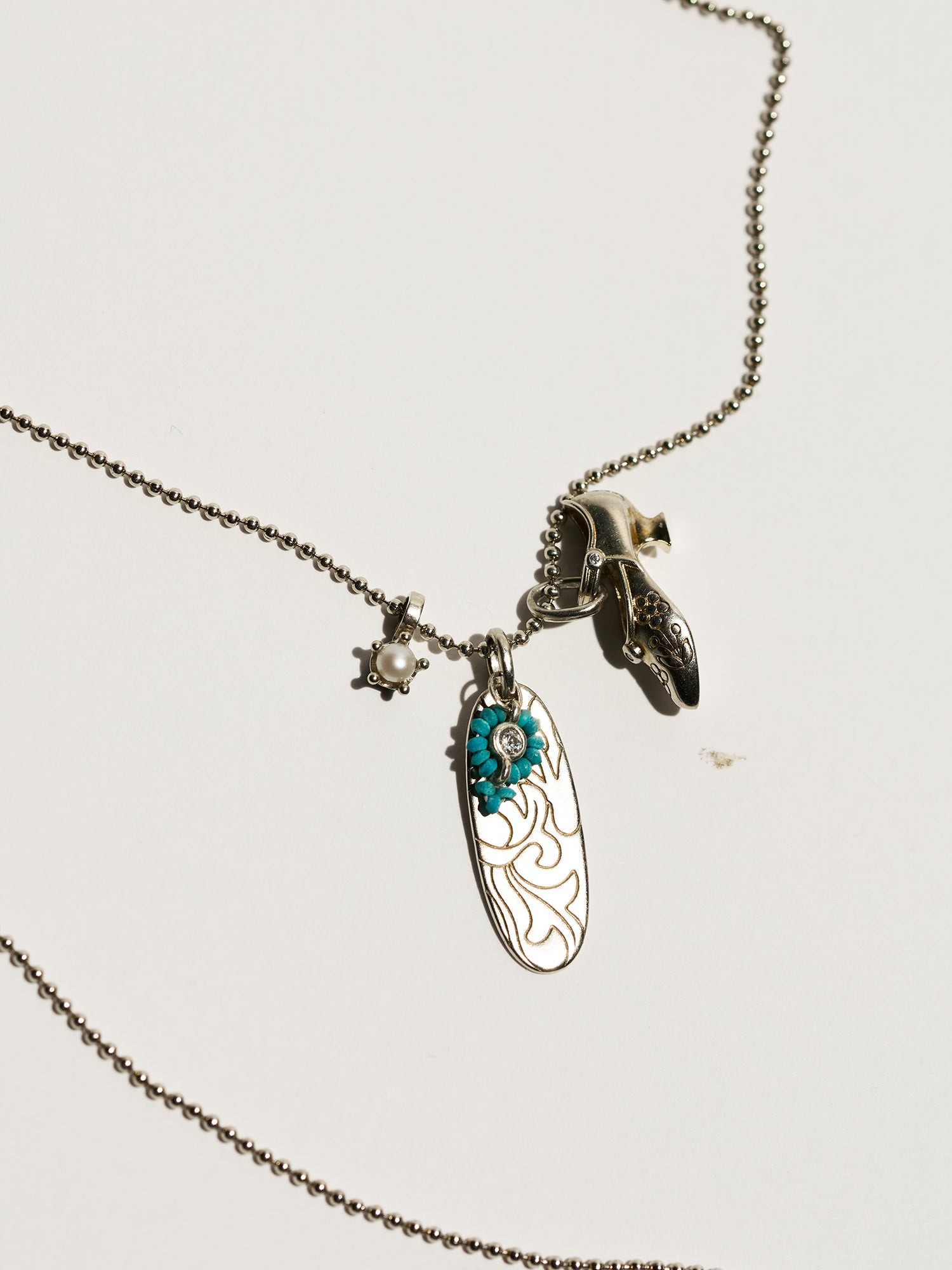 Vintage Mary Jane Shoe Long Necklace – Turquoise Variation