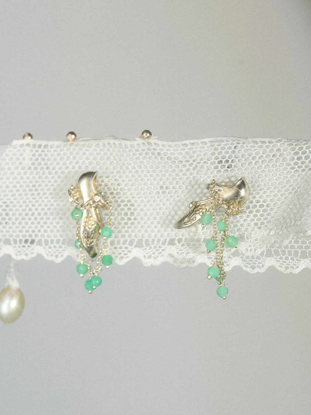 Matte Pearl Blossom Earrings – Jade Variation