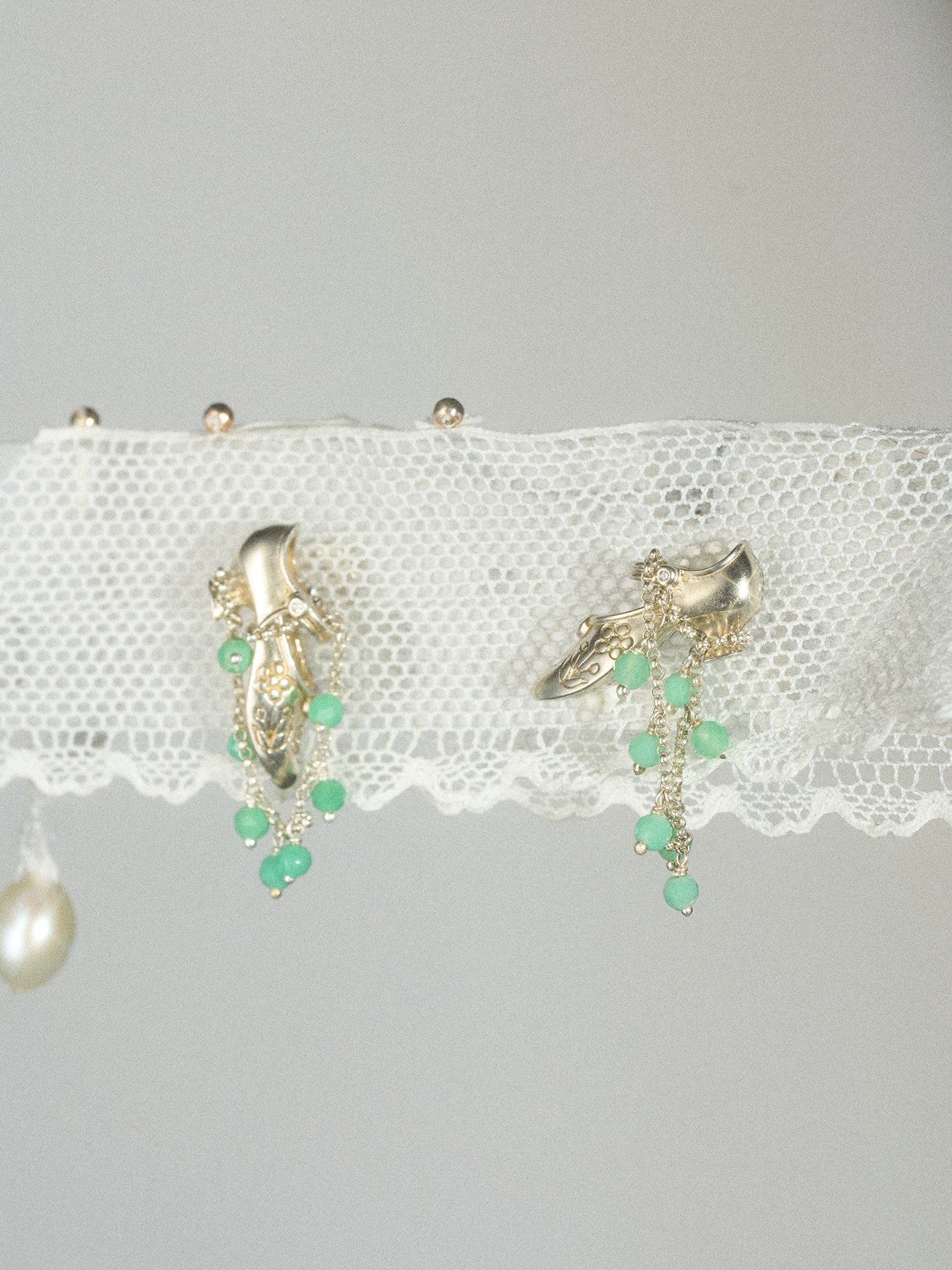 Matte Pearl Blossom Earrings – Jade Variation