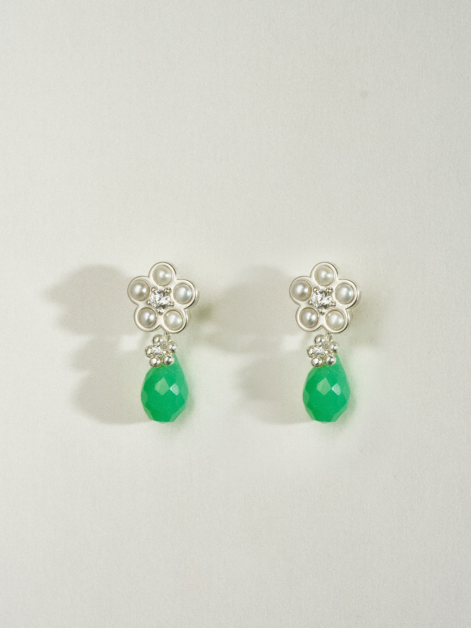 Matte Pearl Blossom Earrings – Jade Variation