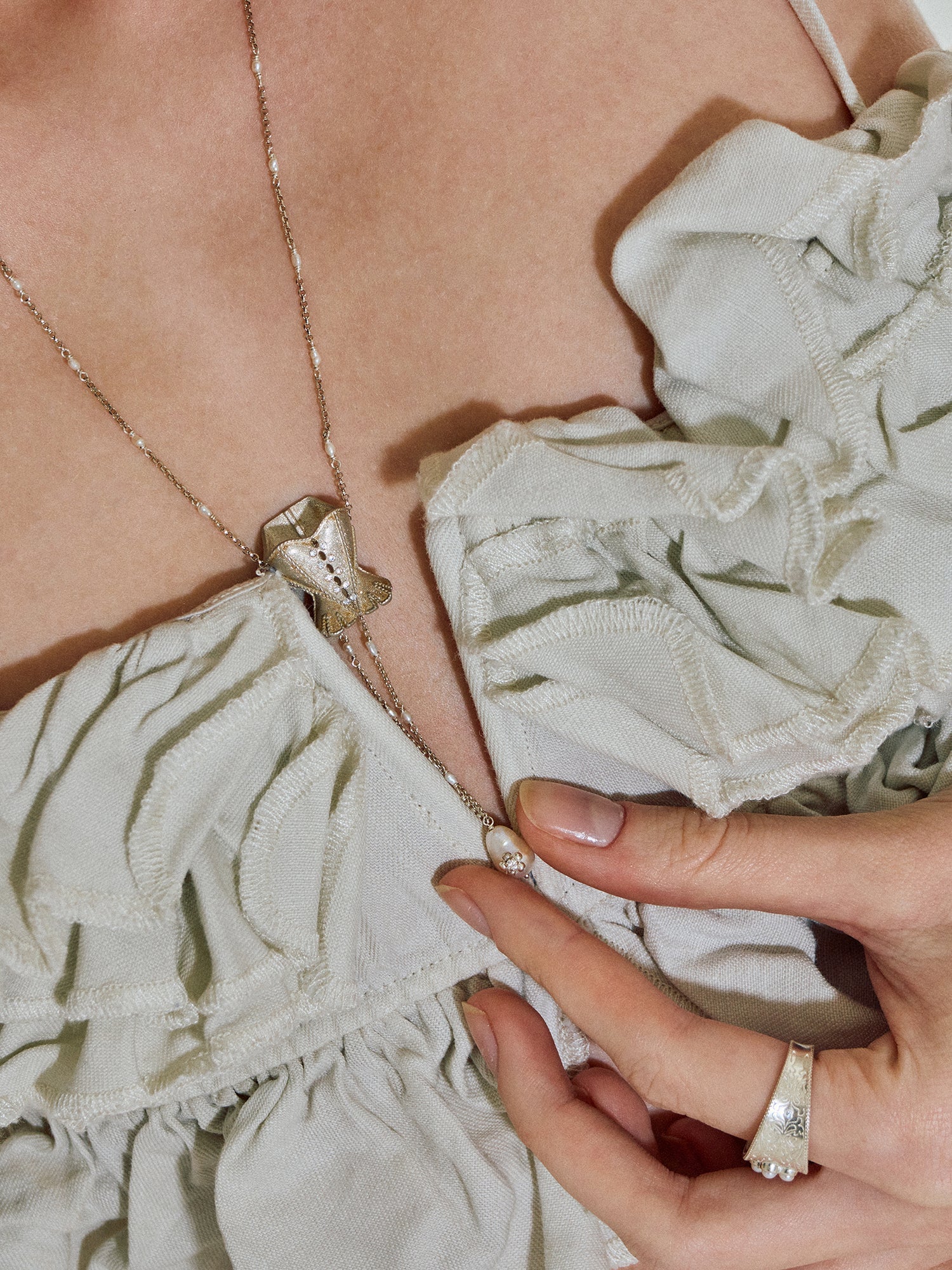 Vintage Corset Necklace with Hanging Pearl