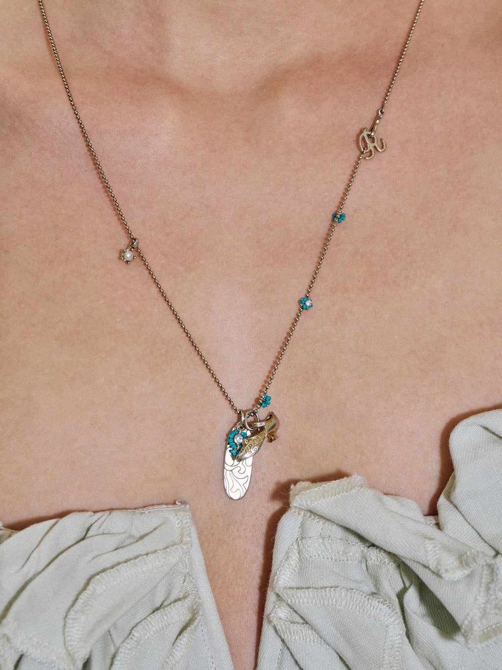 Vintage Mary Jane Shoe Long Necklace – Turquoise Variation