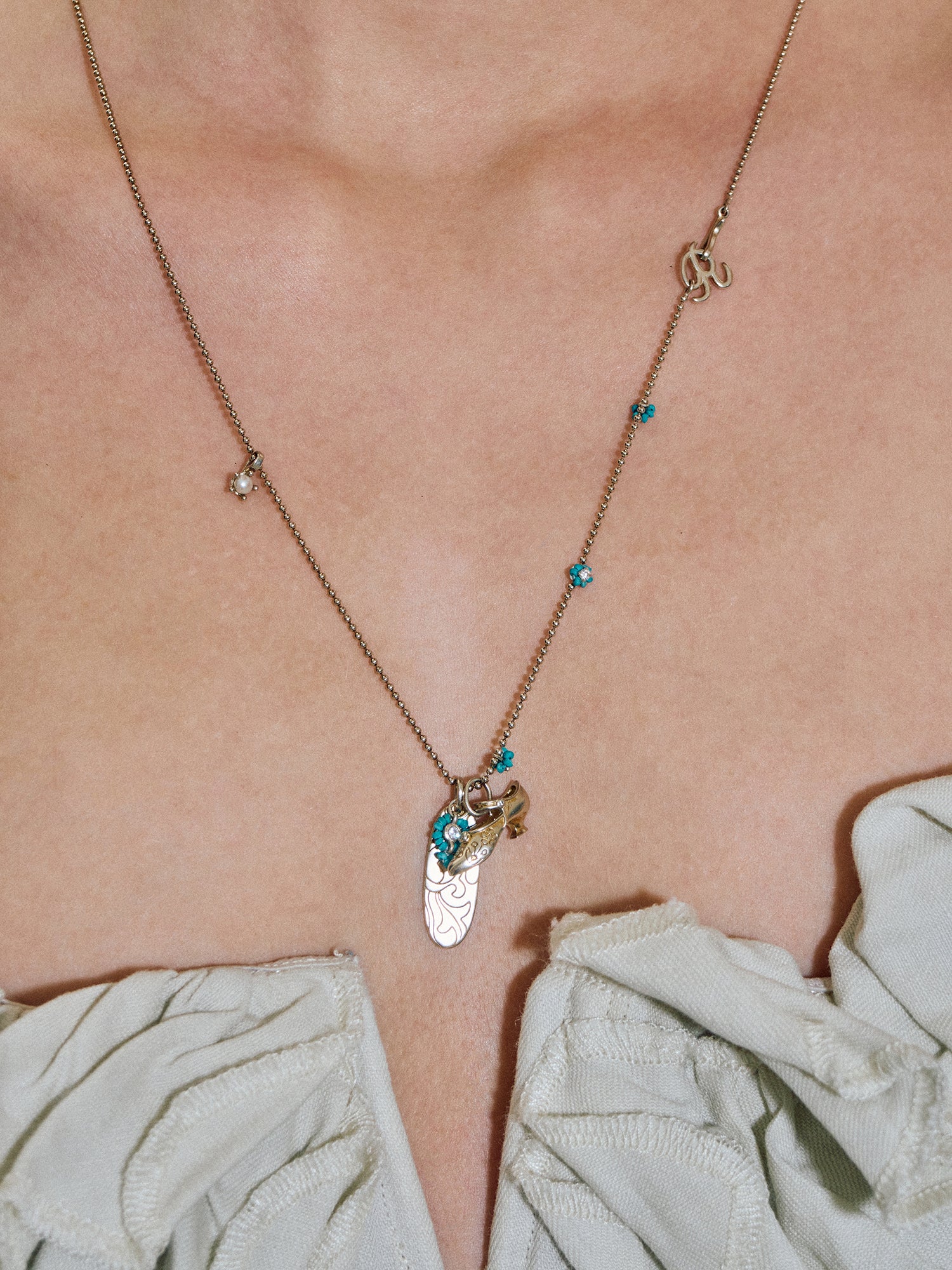 Vintage Mary Jane Shoe Long Necklace – Turquoise Variation