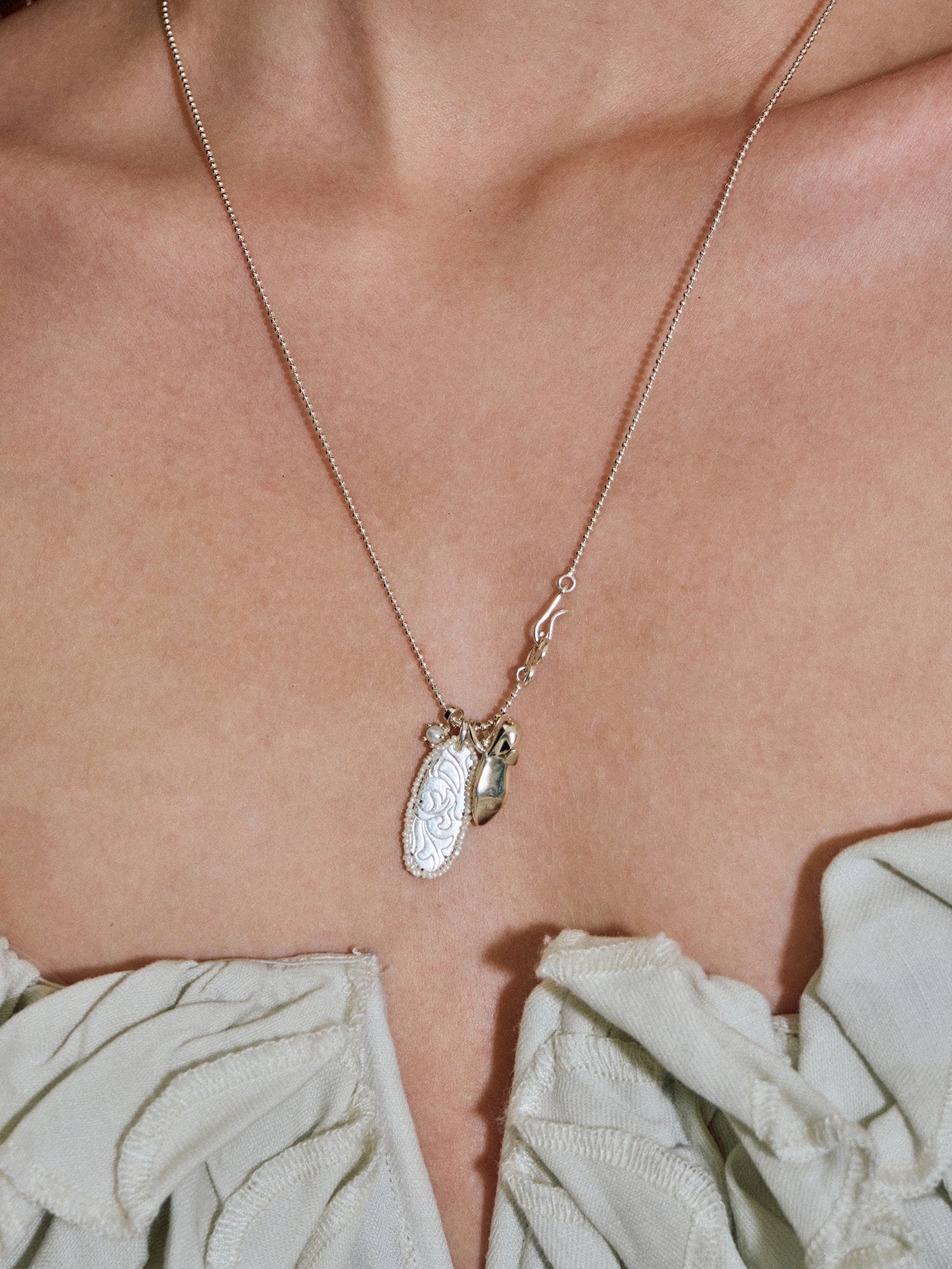 Vintage Mary Jane Shoe Long Necklace Adorned with Pearls