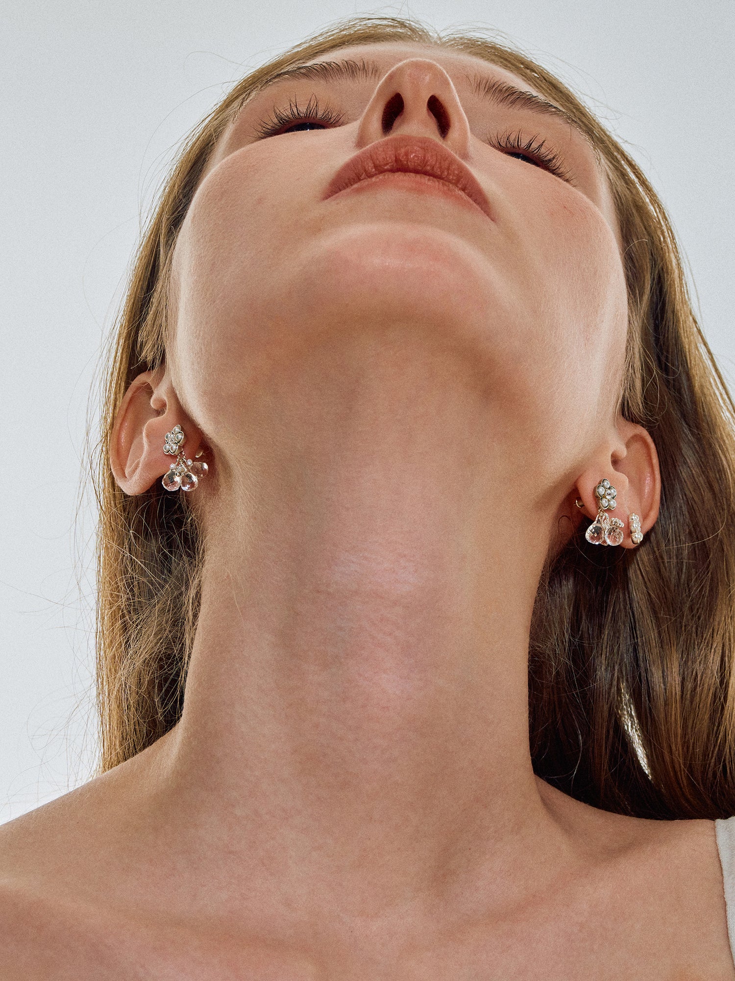 Matte Pearl Blossom Earrings – Rock Crystal Variation