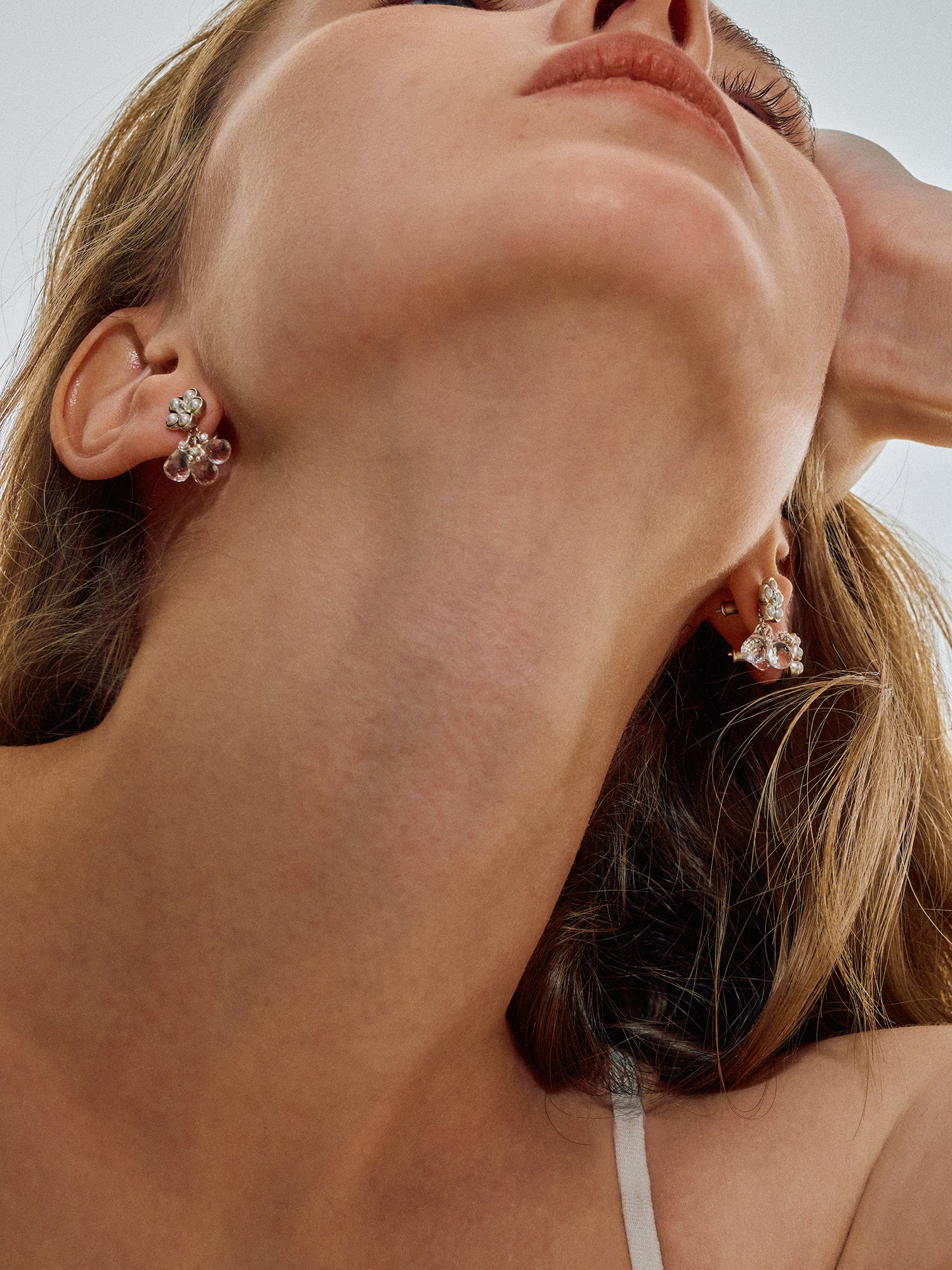 Matte Pearl Blossom Earrings – Rock Crystal Variation