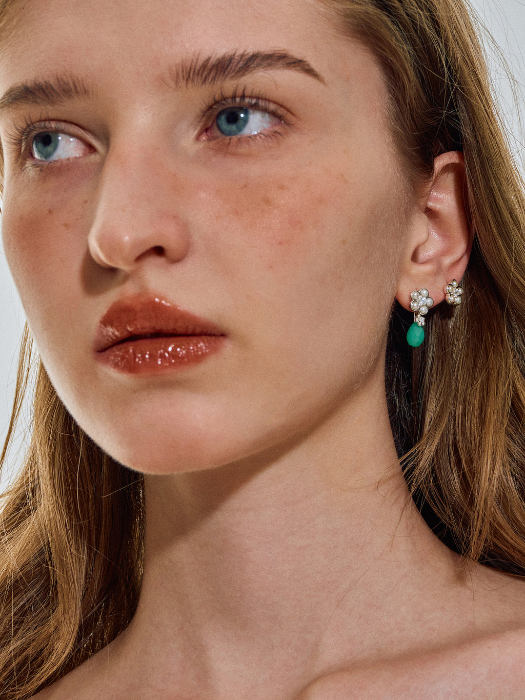 Matte Pearl Blossom Earrings – Jade Variation
