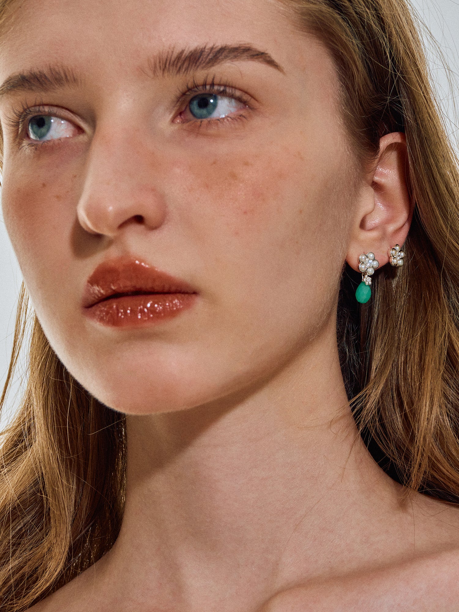 Matte Pearl Blossom Earrings – Jade Variation
