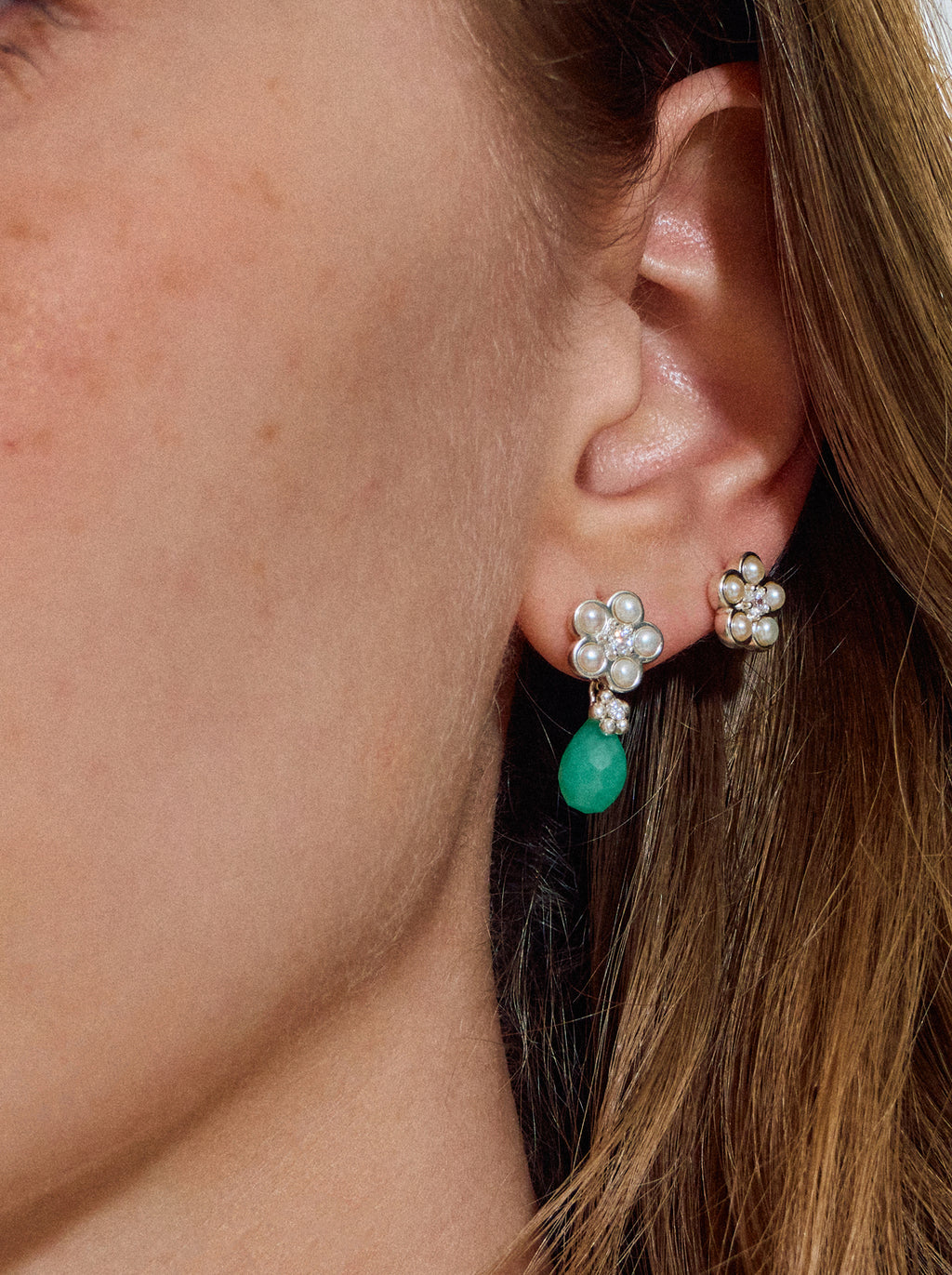 Matte Pearl Blossom Earrings – Jade Variation
