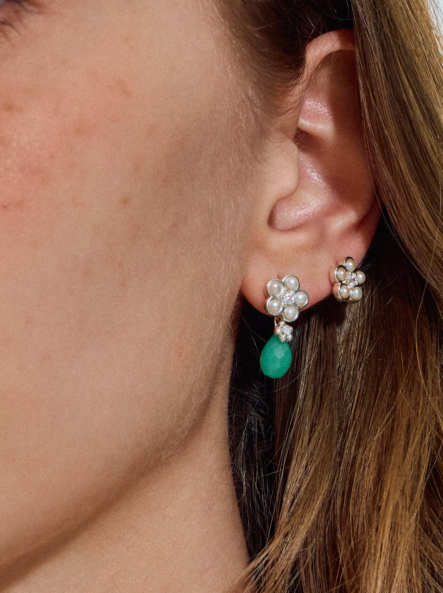 Matte Pearl Blossom Earrings – Jade Variation