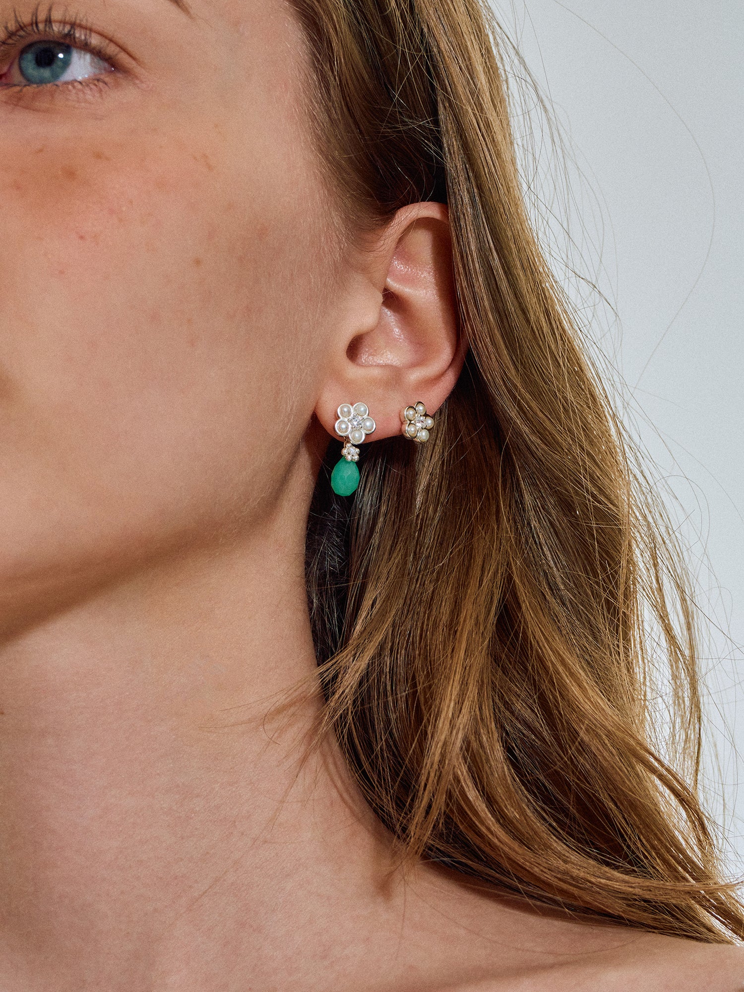 Matte Pearl Blossom Earrings – Jade Variation