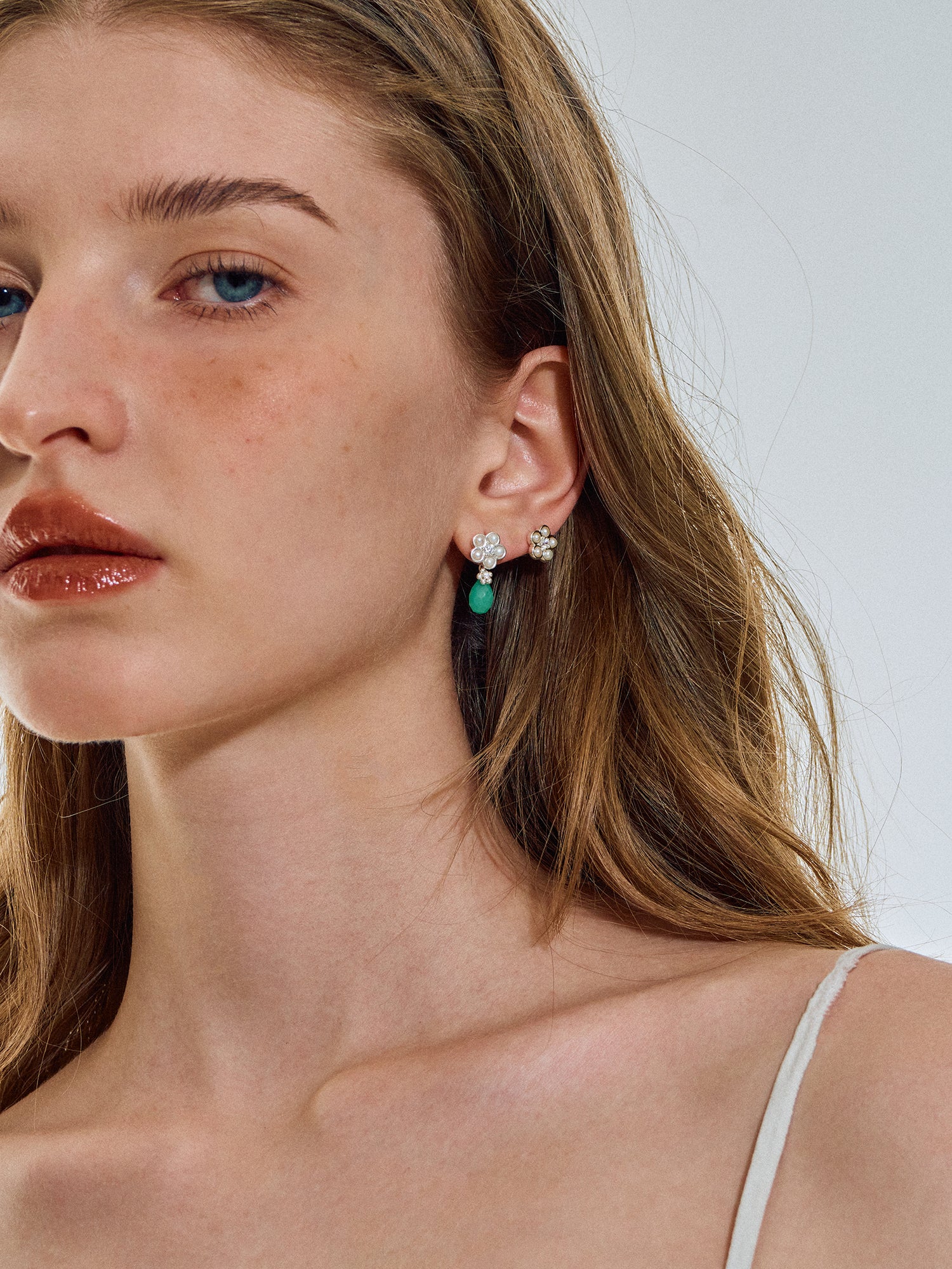 Matte Pearl Blossom Earrings – Jade Variation