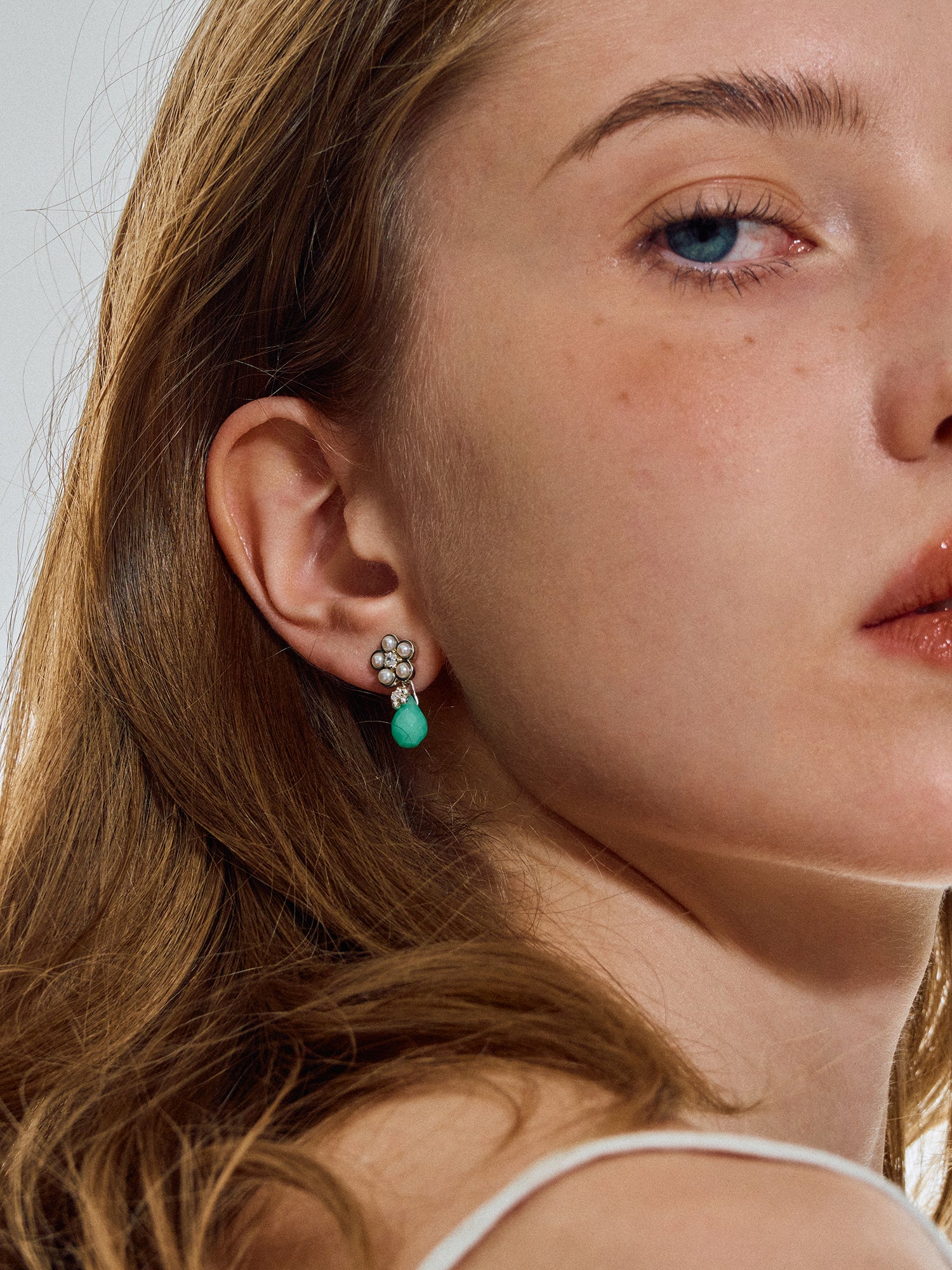 Matte Pearl Blossom Earrings – Jade Variation