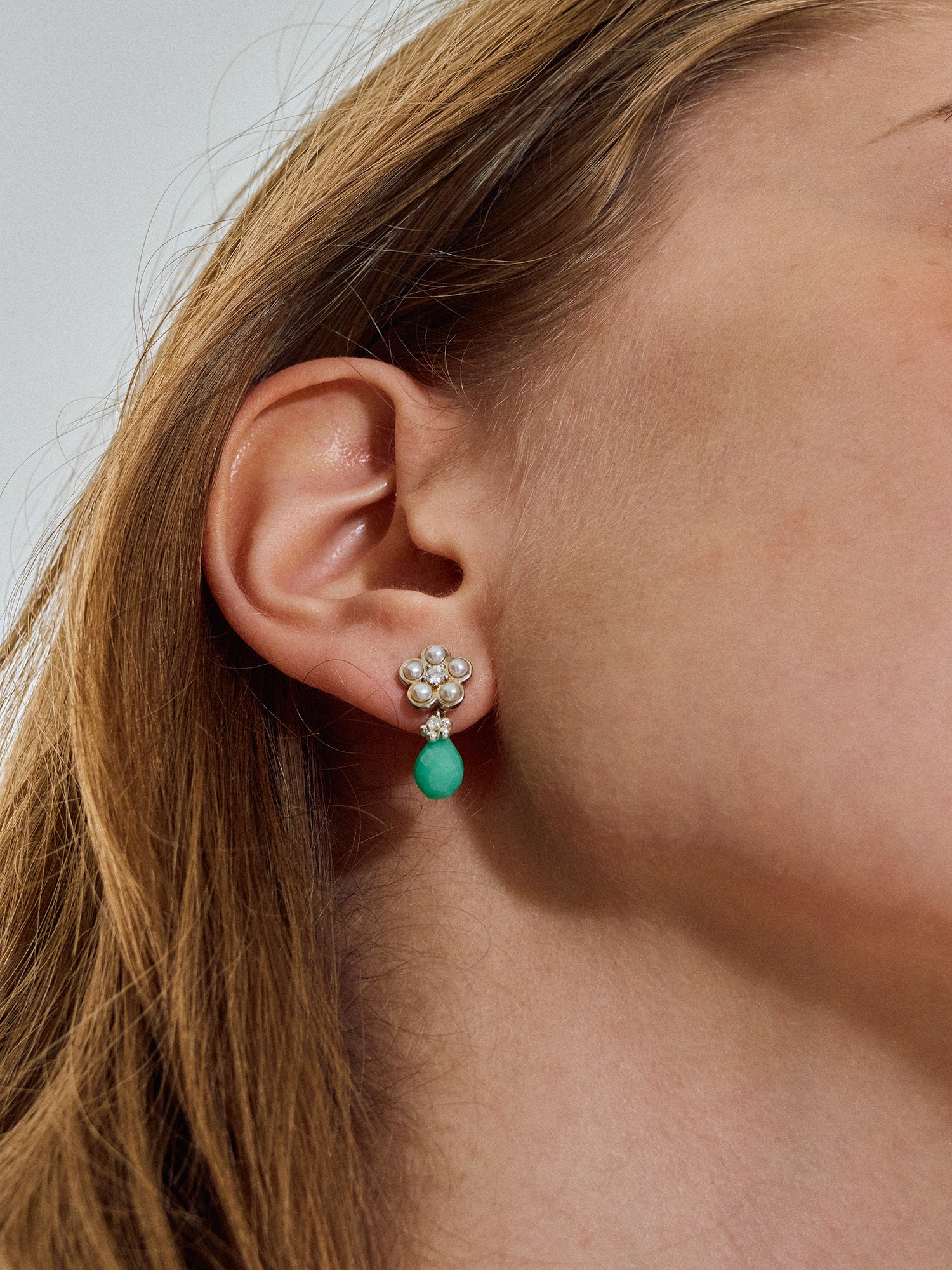 Matte Pearl Blossom Earrings – Jade Variation
