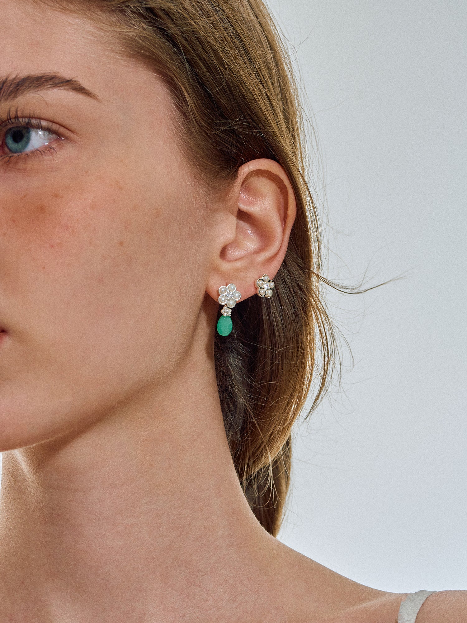 Matte Pearl Blossom Earrings – Jade Variation