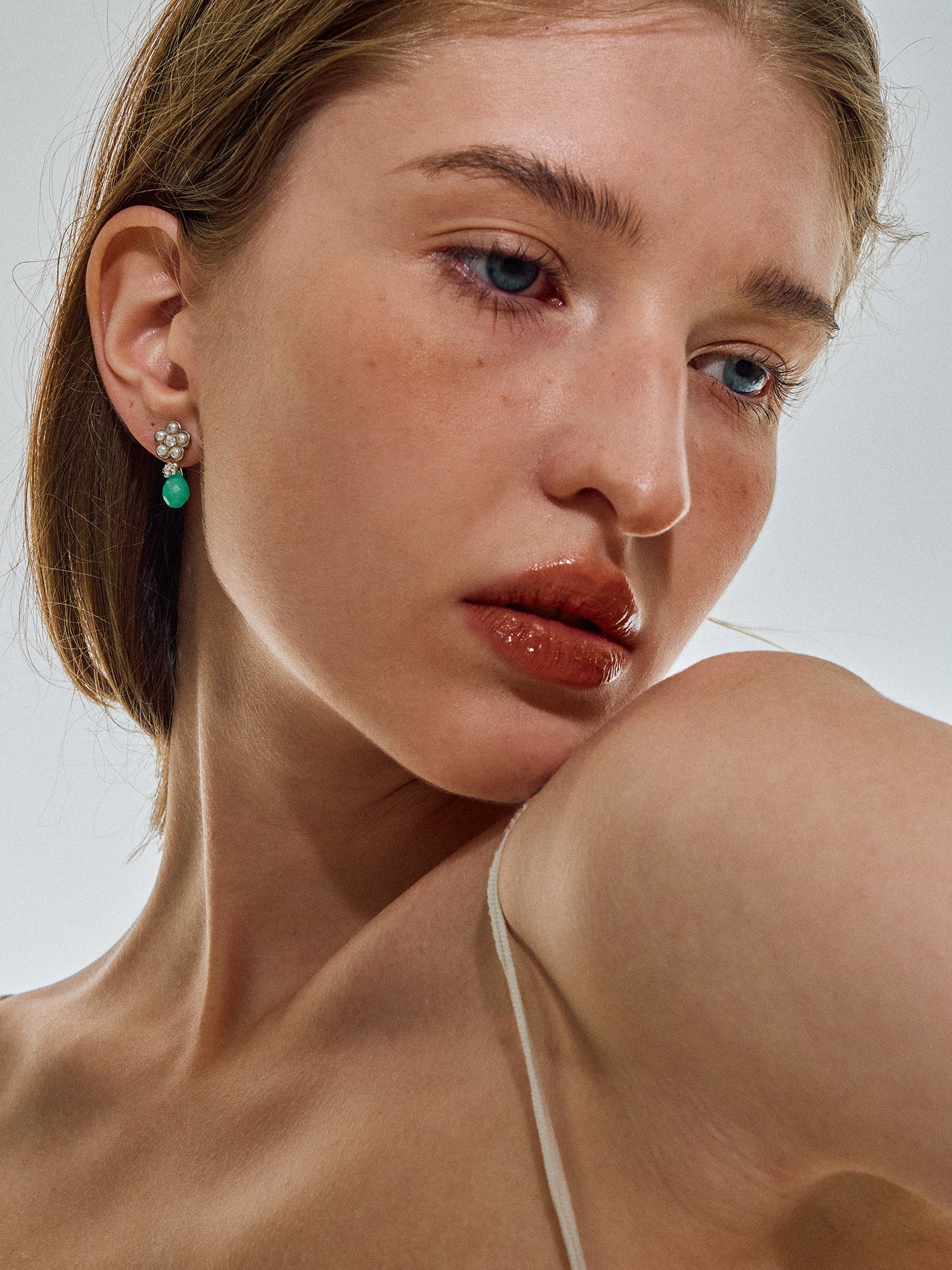 Matte Pearl Blossom Earrings – Jade Variation