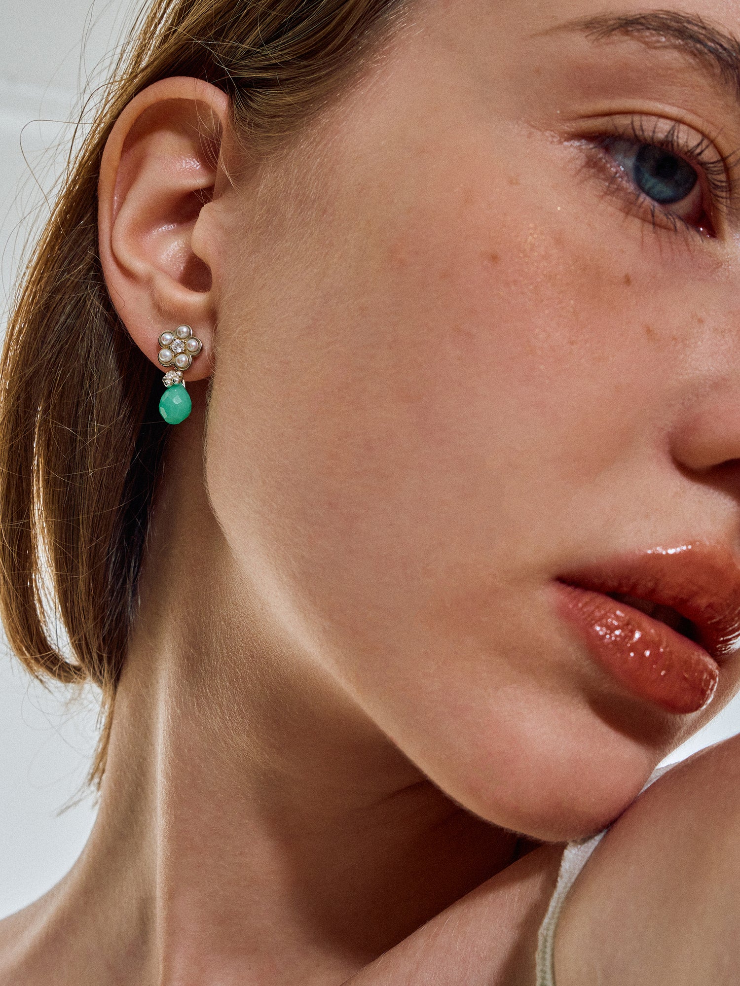 Matte Pearl Blossom Earrings – Jade Variation