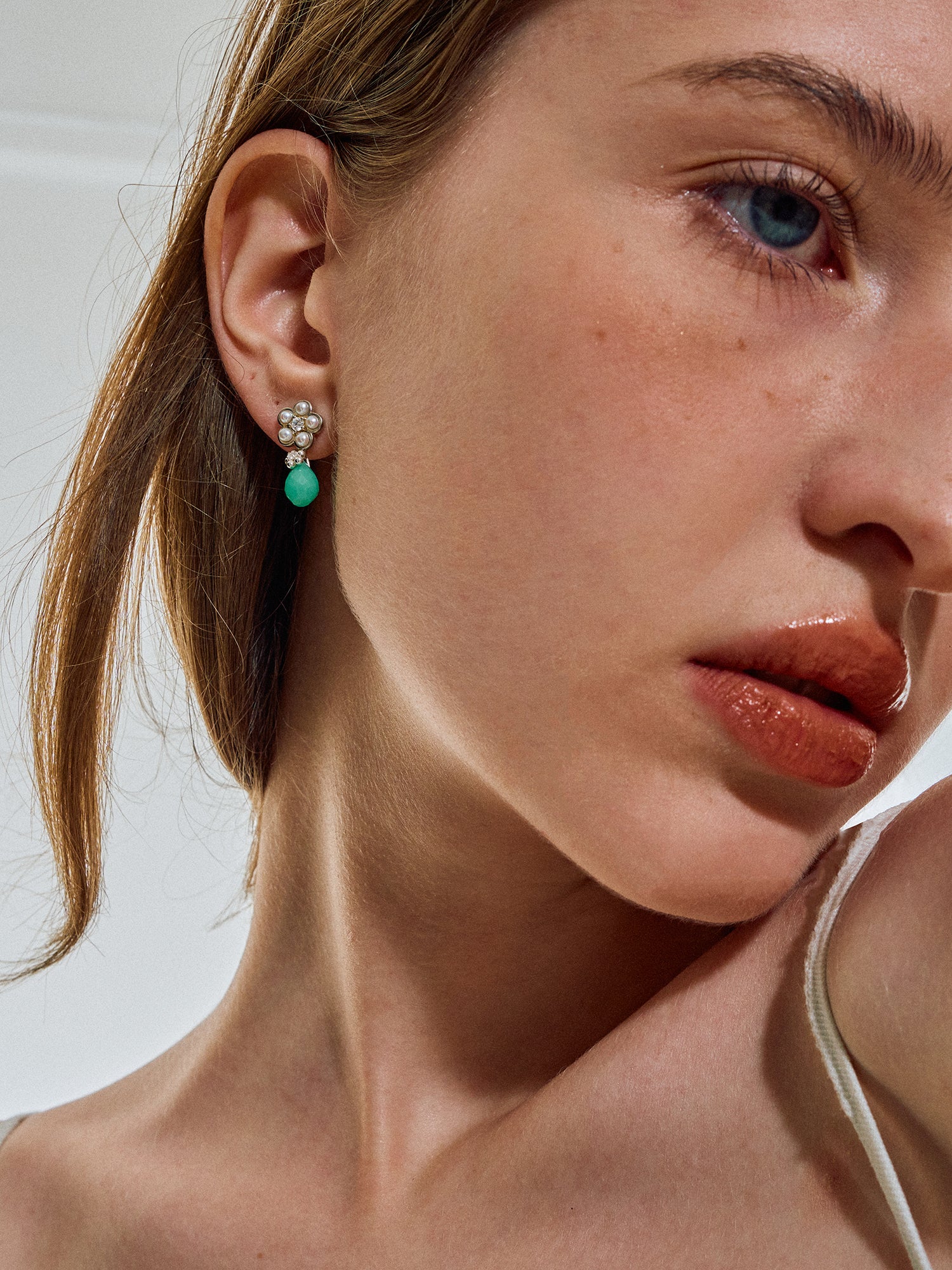 Matte Pearl Blossom Earrings – Jade Variation