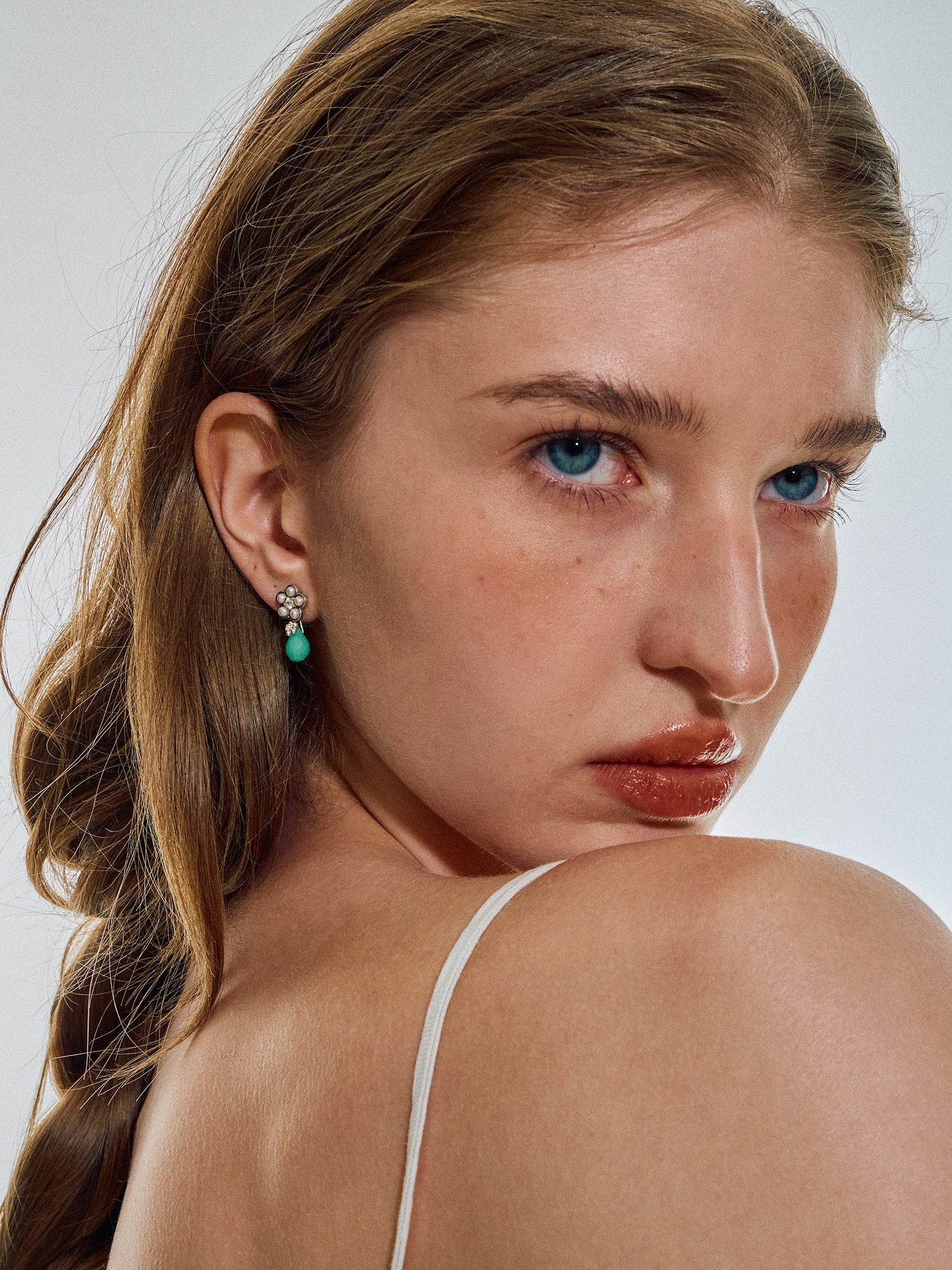 Matte Pearl Blossom Earrings – Jade Variation