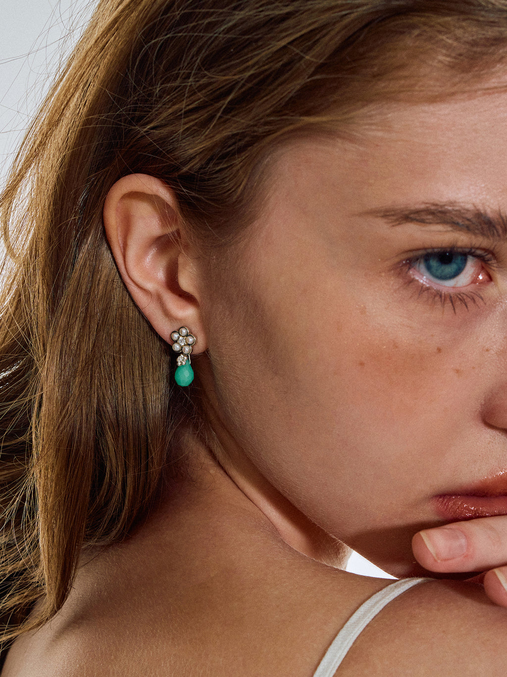 Matte Pearl Blossom Earrings – Jade Variation