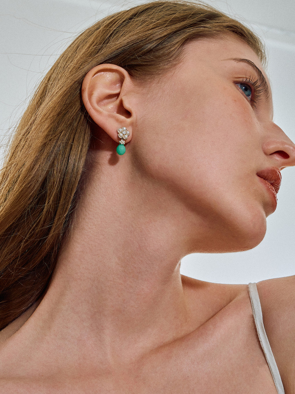 Matte Pearl Blossom Earrings – Jade Variation