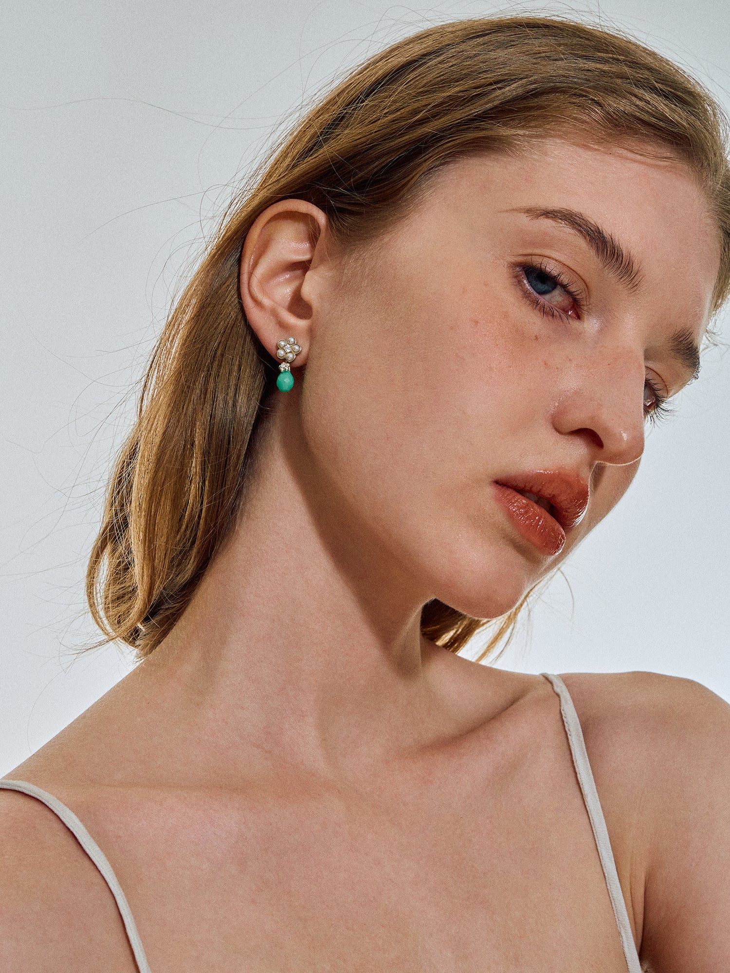 Matte Pearl Blossom Earrings – Jade Variation