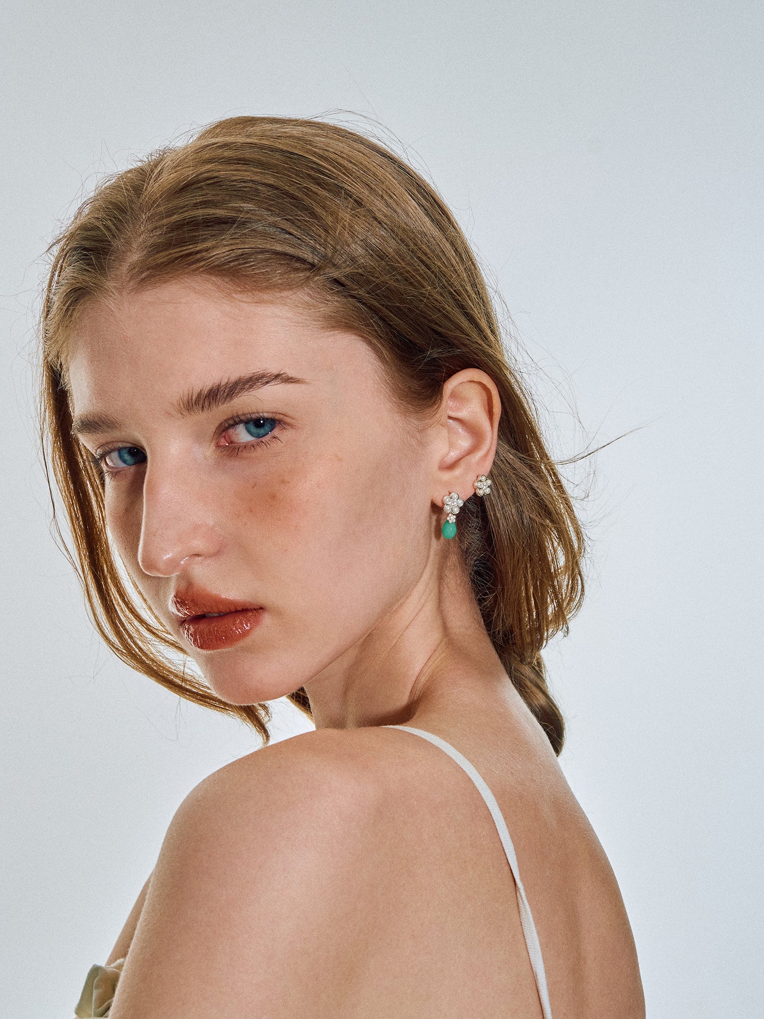 Matte Pearl Blossom Earrings – Jade Variation