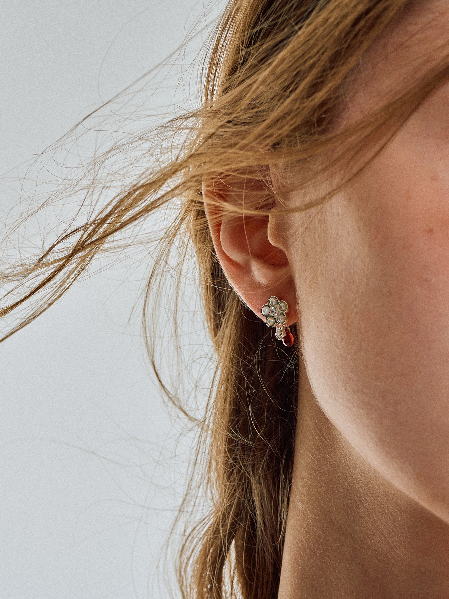 Matte Pearl Blossom Earrings – Garnet Variation