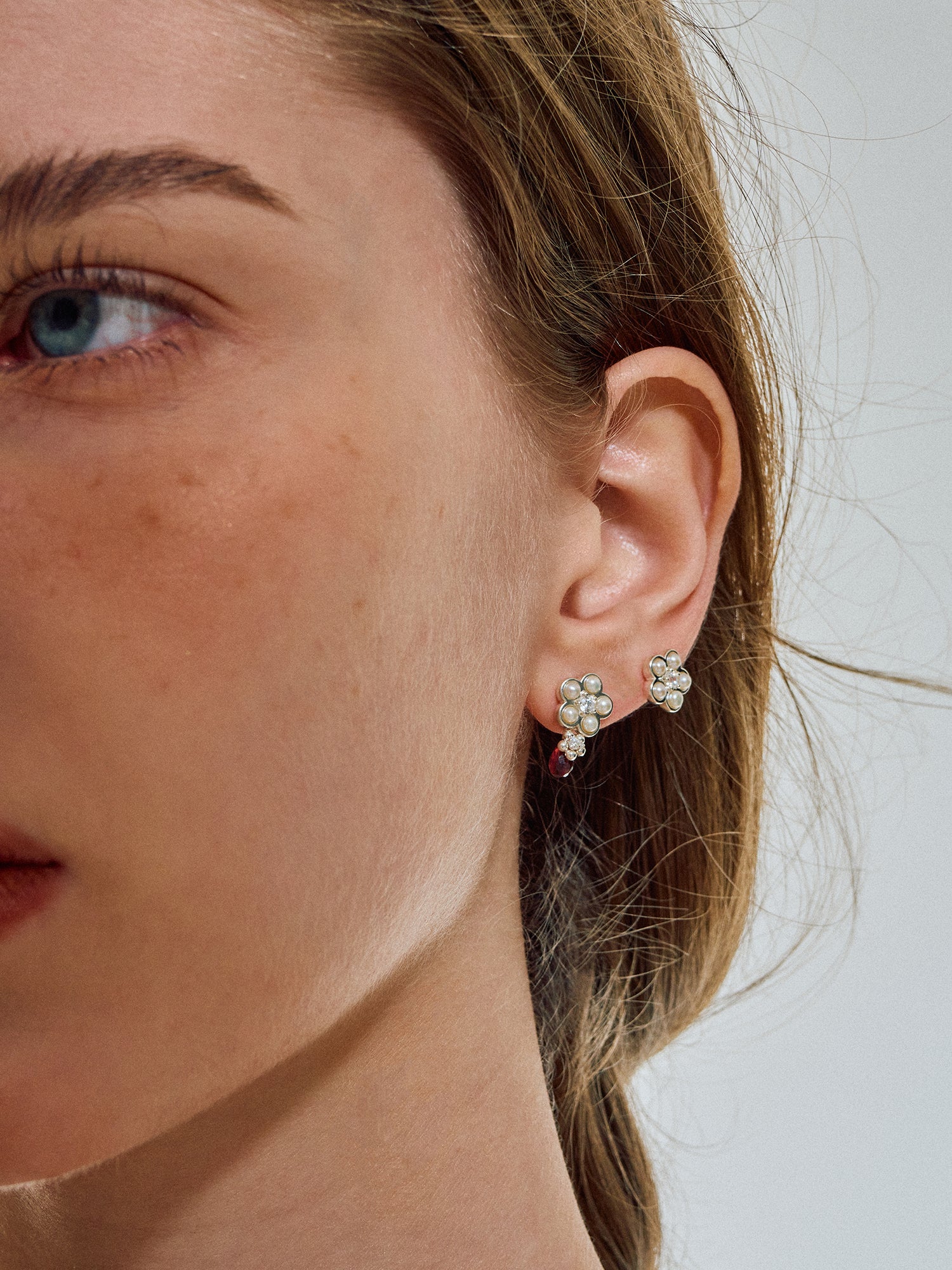 Matte Pearl Blossom Earrings – Garnet Variation