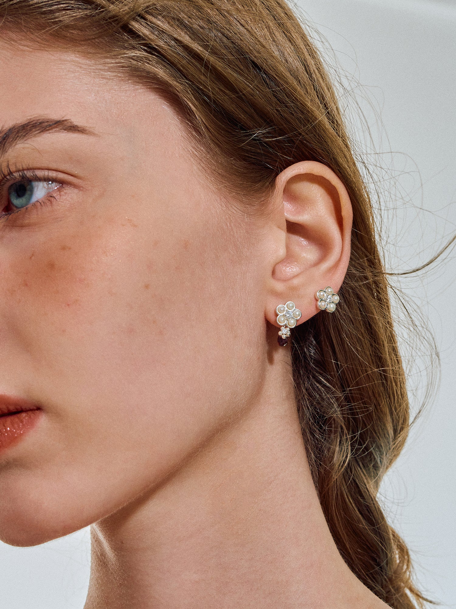 Matte Pearl Blossom Earrings – Garnet Variation