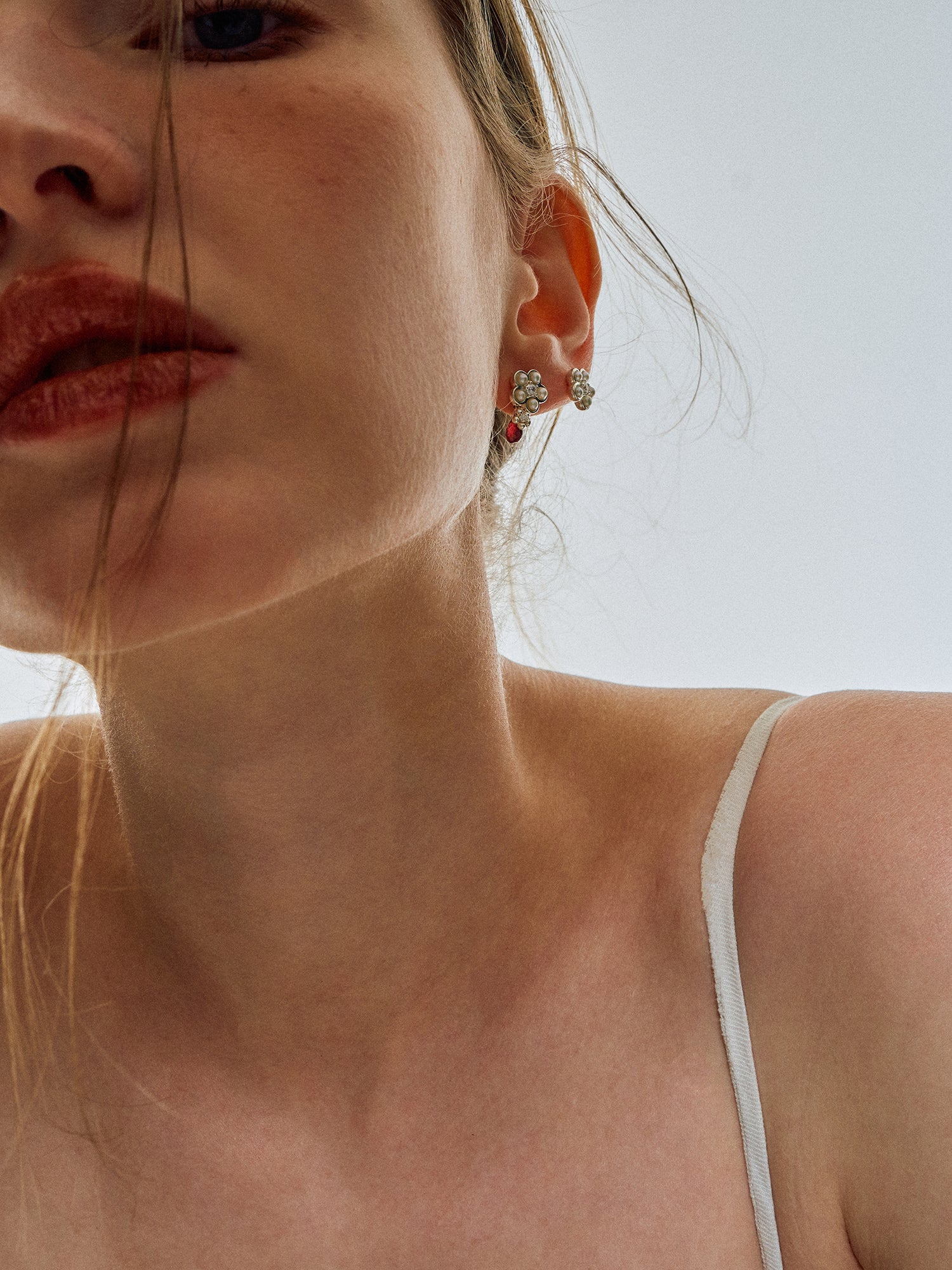 Matte Pearl Blossom Earrings – Garnet Variation
