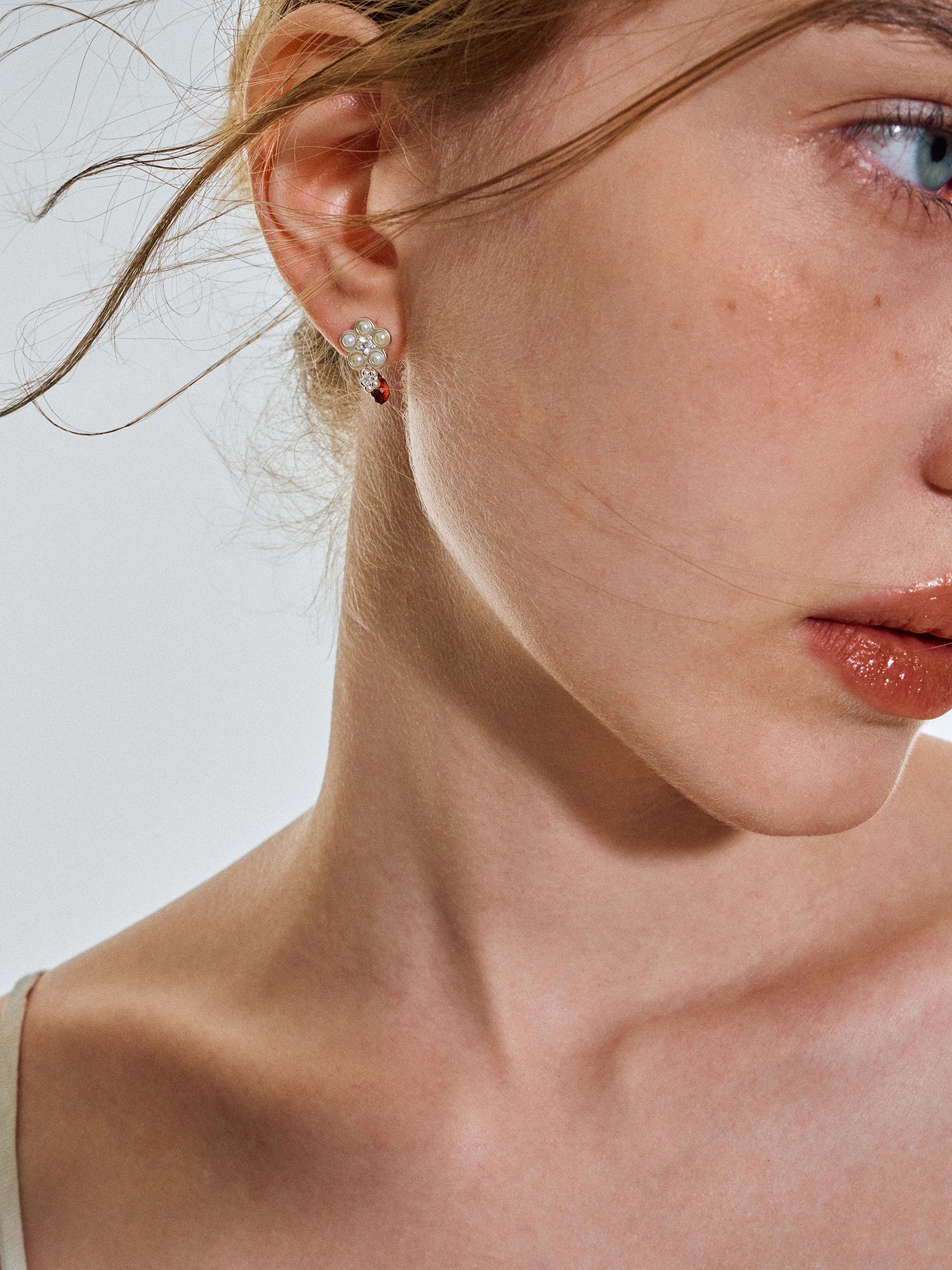 Matte Pearl Blossom Earrings – Garnet Variation