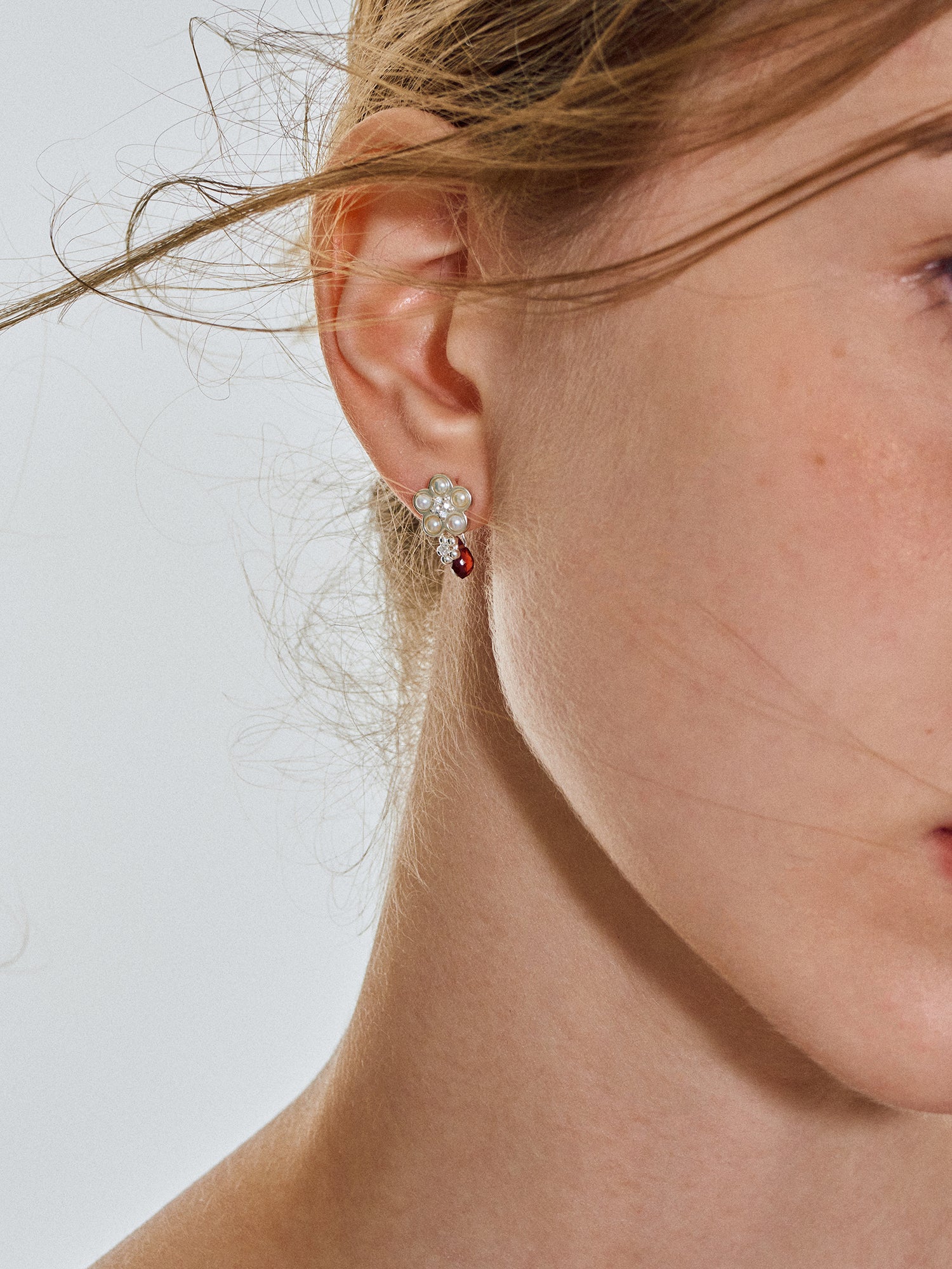 Matte Pearl Blossom Earrings – Garnet Variation