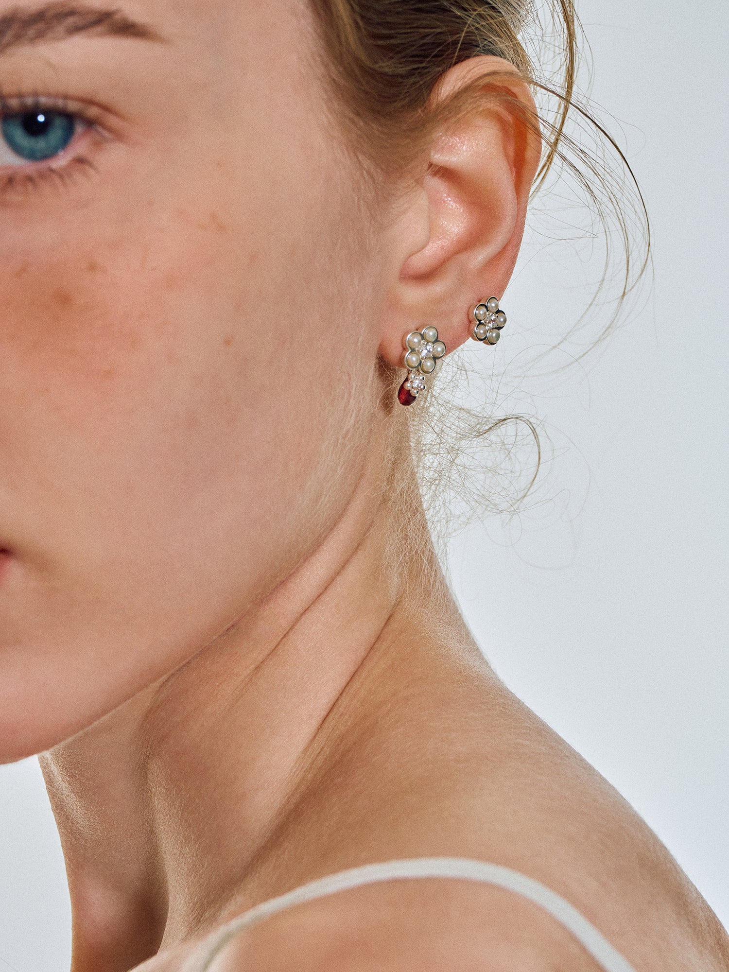 Matte Pearl Blossom Earrings – Garnet Variation