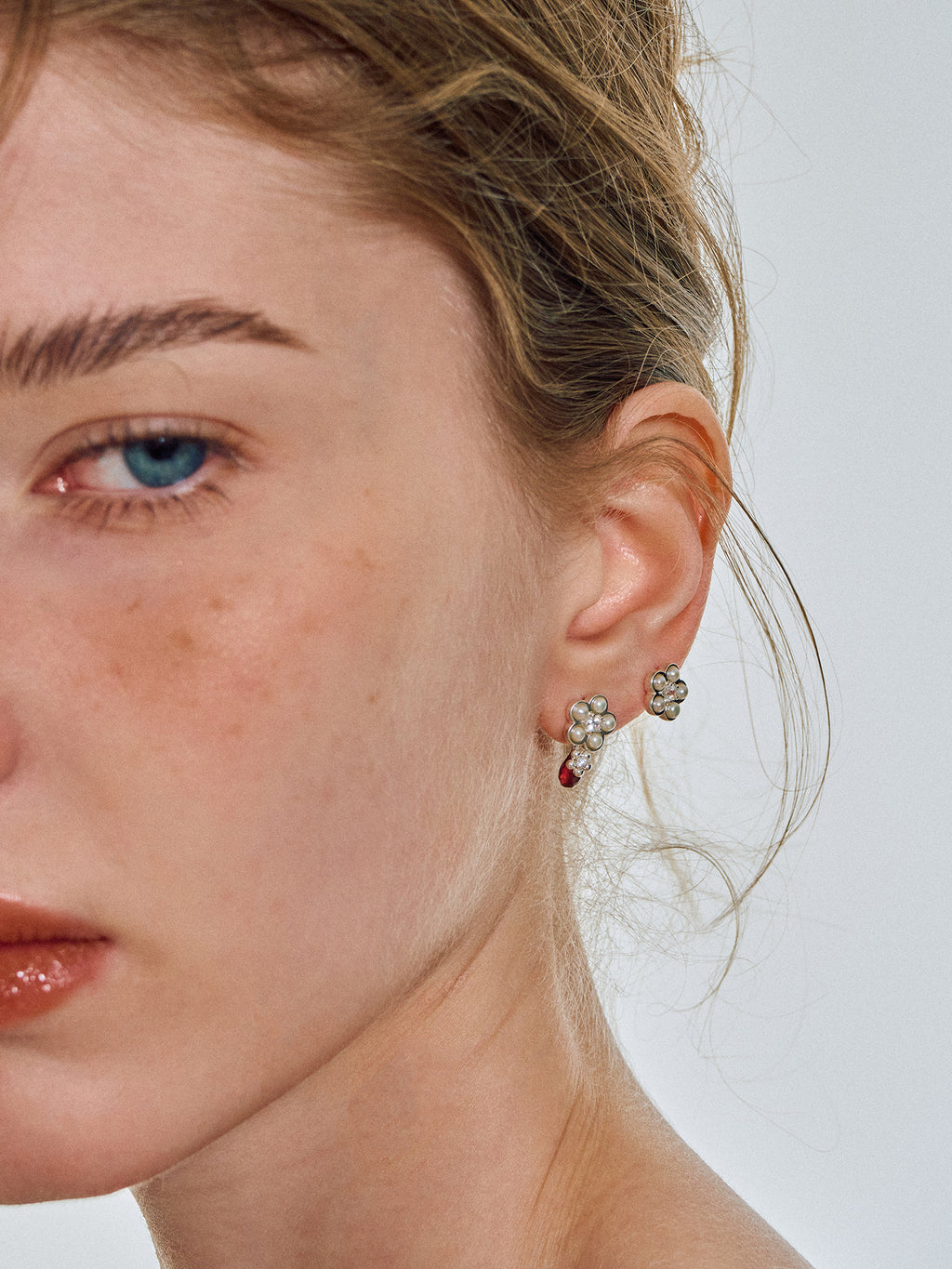 Matte Pearl Blossom Earrings – Garnet Variation