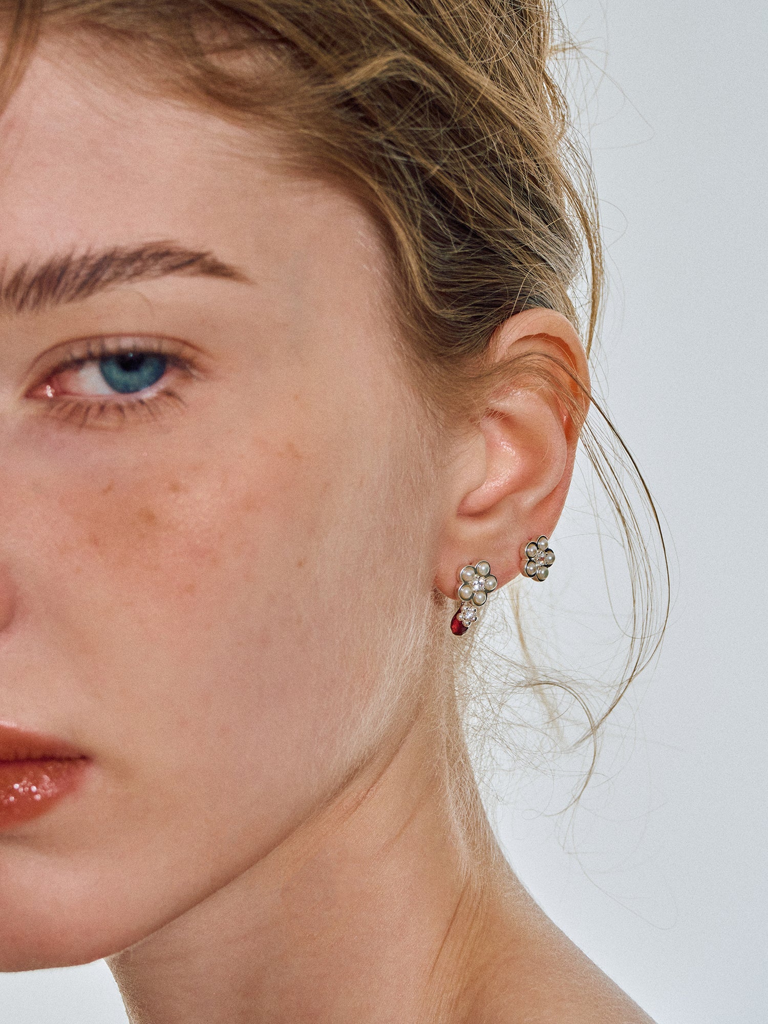 Matte Pearl Blossom Earrings – Garnet Variation